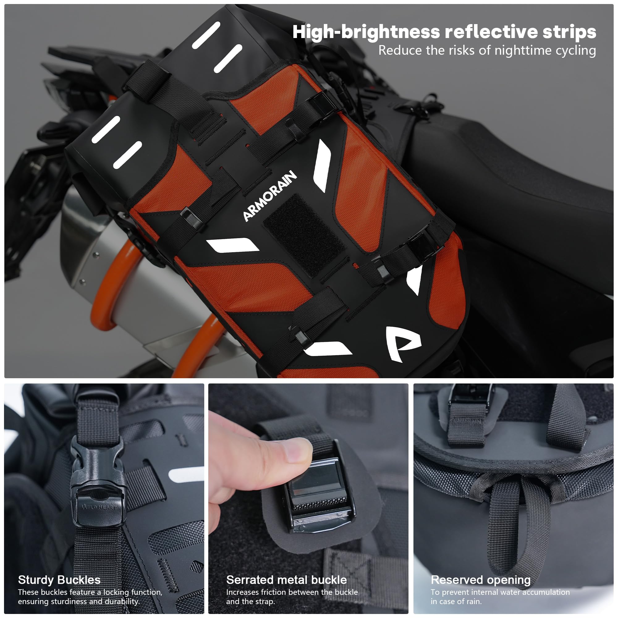 Borse da Moto impermeabili 40L Sistema da Viaggio Senza Bauletto Base Removibile 2026 per avventura, Attrezzatura da Moto (20L*2)(Arancione)