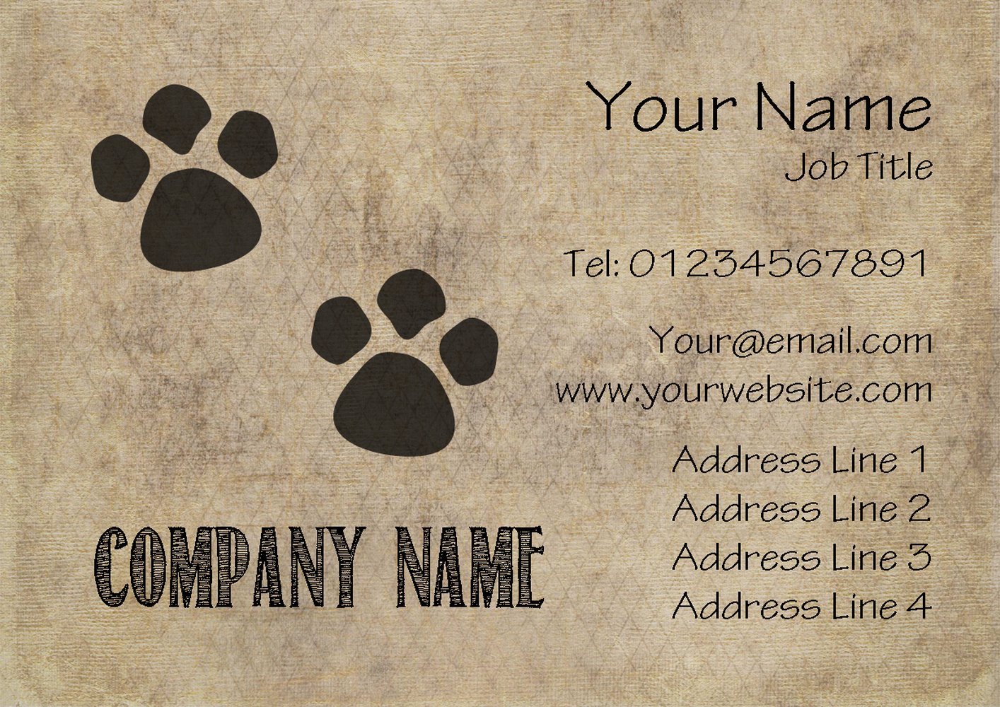 Rustic Paw Prints Personalised Business Cards