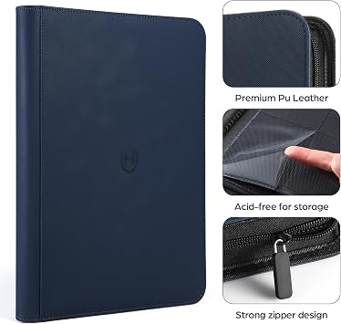 Card Binder 9 Pocket with Zipper 648 Pockets Trading Card Holder Book Premium PU Cover Zip Folder Binder Side Loading Carrying Case Binder Album for TCG MTG Sports Cards Game Cards (Blue)