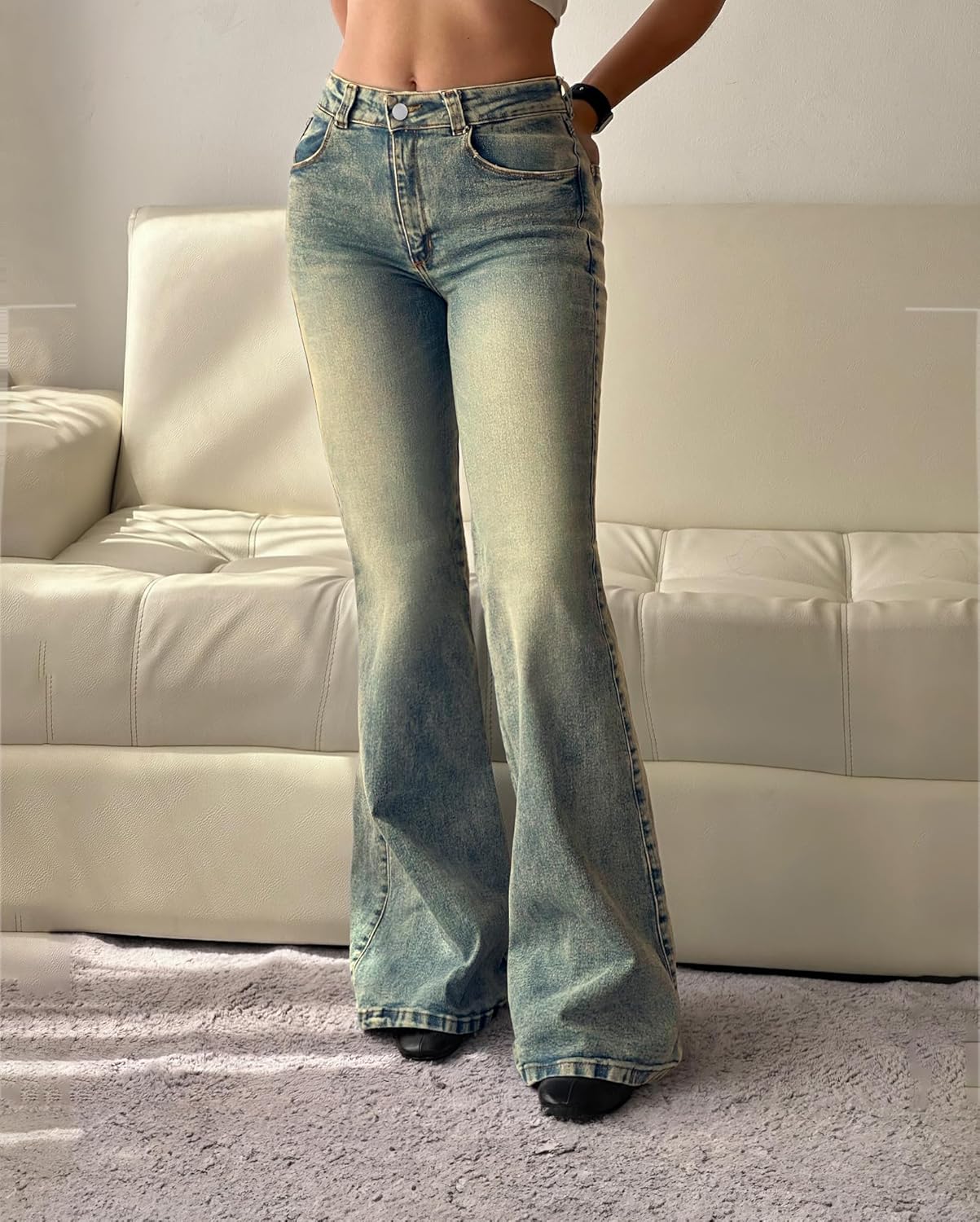EMMIOL Women Bootcut Jeans Flare Jeans Mid-High Waisted Stretchy Jeans Trendy 90s Denim Pants - Image 6