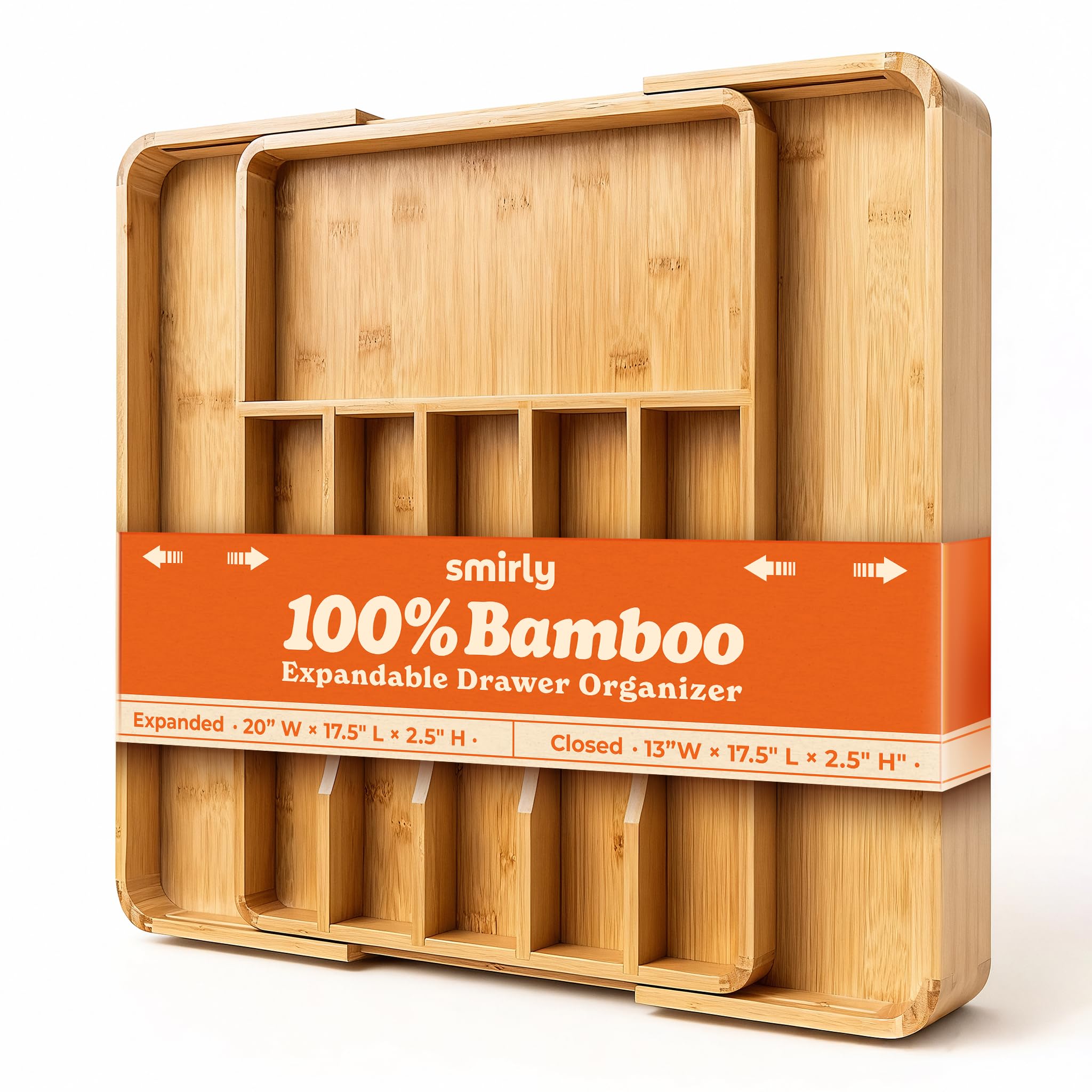 SMIRLY Silverware Drawer Organizer – Bamboo Kitchen Drawer Organizer, Adjustable Utensil Holder and Cutlery Tray, Drawer Dividers for Flatware and Kitchen Utensils