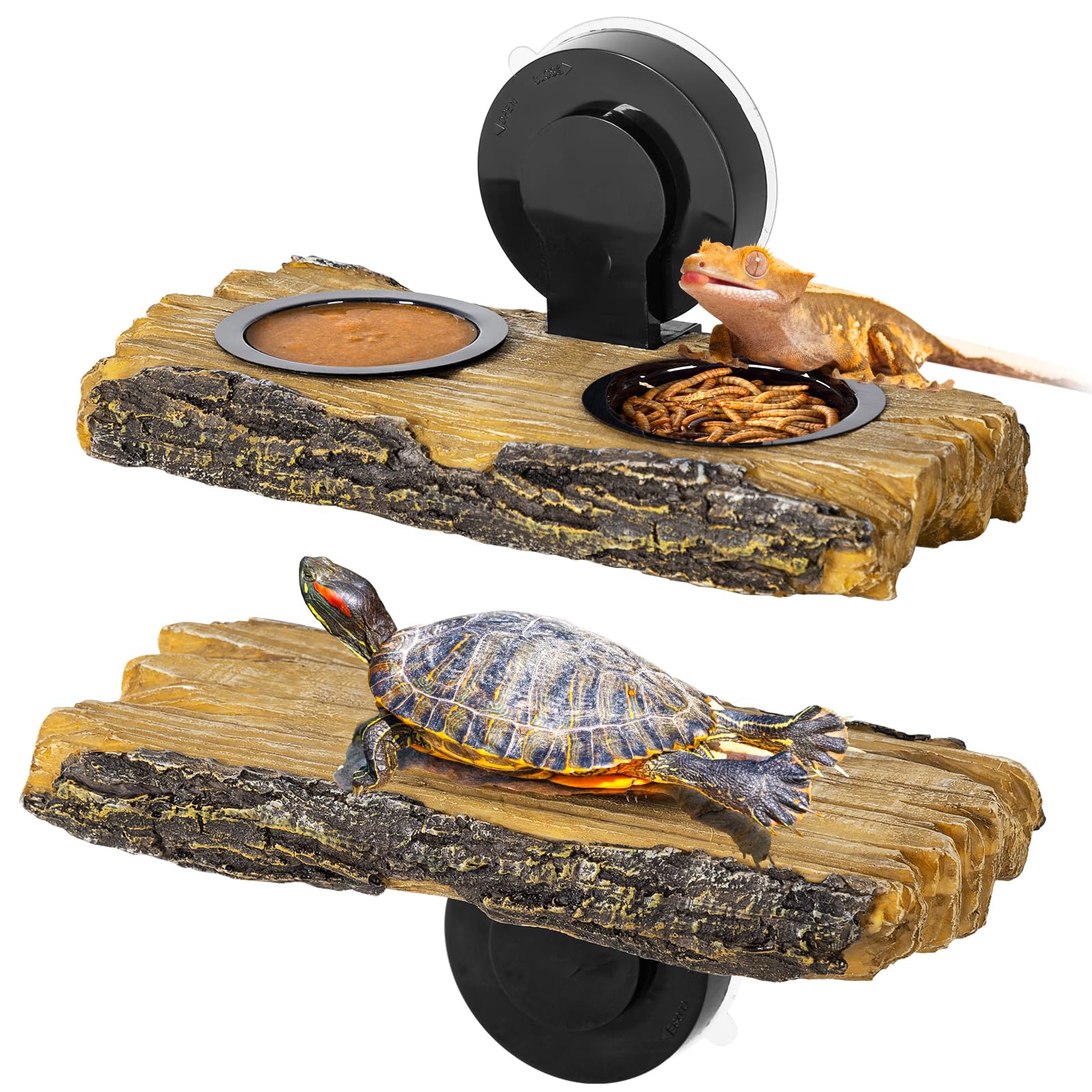 2 in 1 Reptile Feeding Ledge & Turtle Basking Platform Resin Suction Cup Feeder with 4PCS Cups Terrarium Water Bowl Food Dish - Tank Accessories for Crested Gecko Lizards & Aquatic Turtles product thumbnail 3