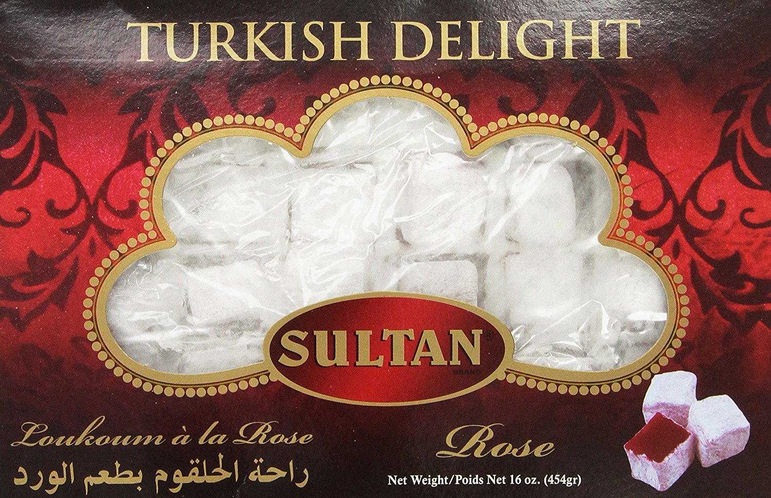 Sultan Turkish Delight - Rose, No Preservatives, No Additives, Low Fat Dessert, Giftable Candy Sweets, 16oz