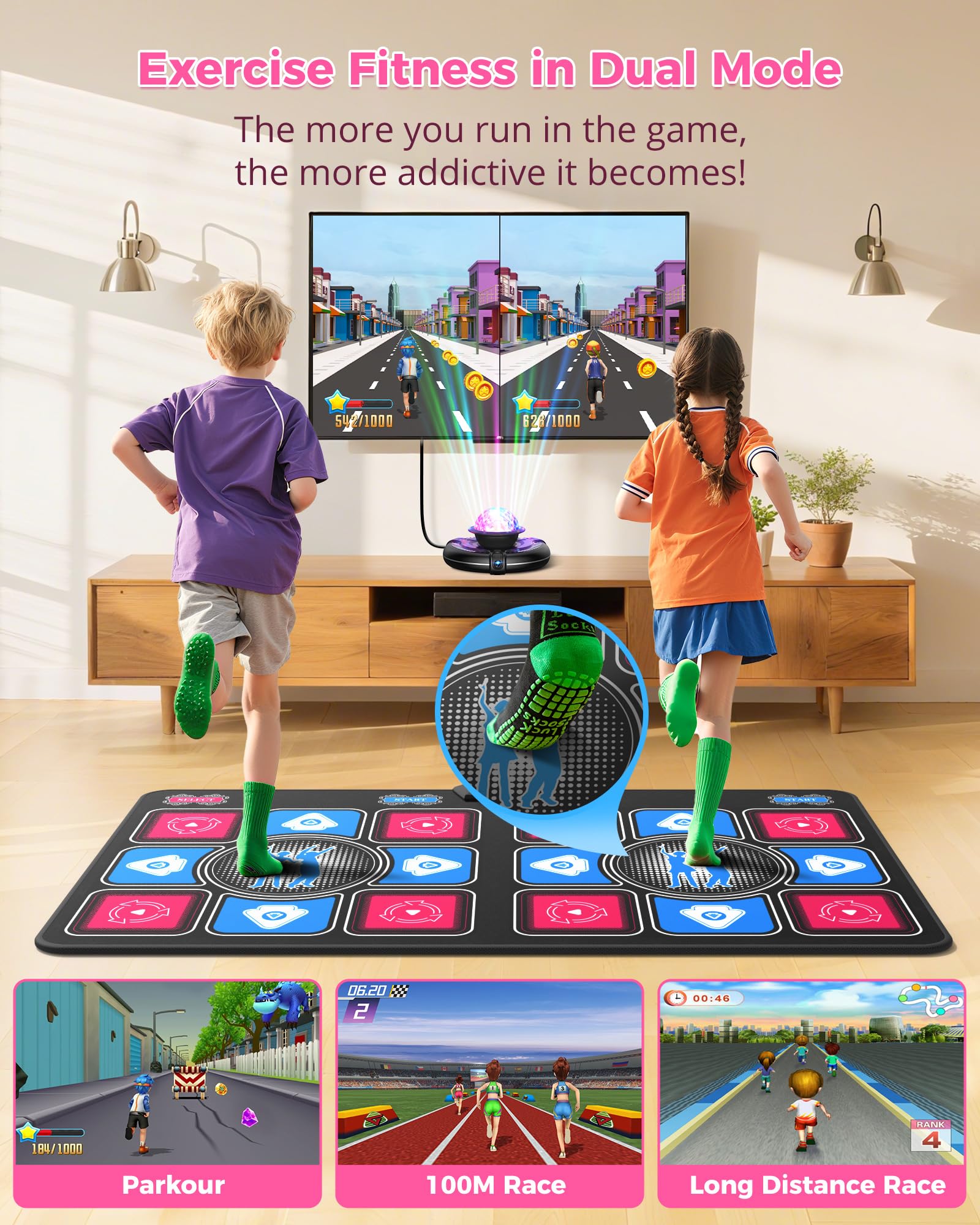 Tapis de Danse Électronique Double avec Caméra 3D et Manettes sans Fil 150+ Chansons 70+ Jeux de Rythme pour Enfants Adultes Fitness