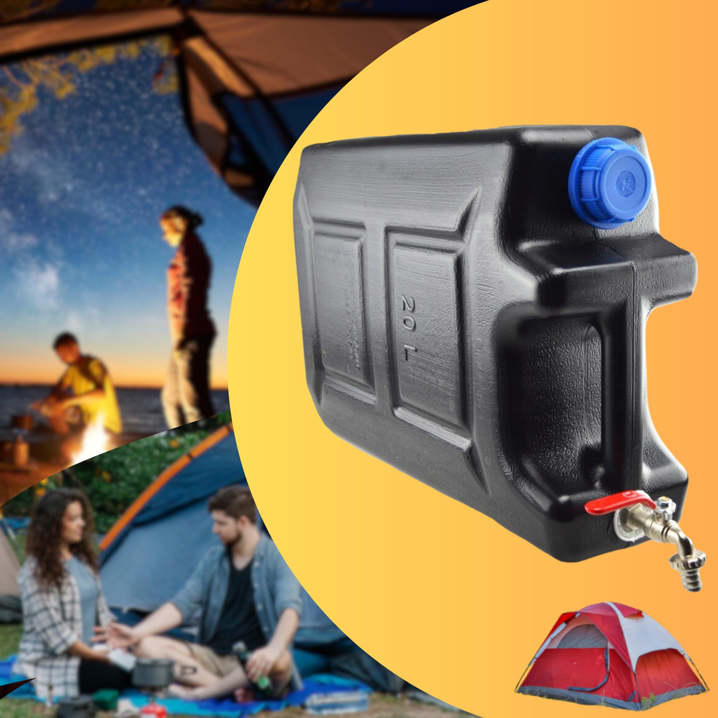 Bidon à eau 20 l en plastique noir, réservoir d'eau avec robinet pour camping, bidon d'eau potable, réservoir d'eau en plastique pour la maison, le jardin, la voiture, camping, fermeture étanche