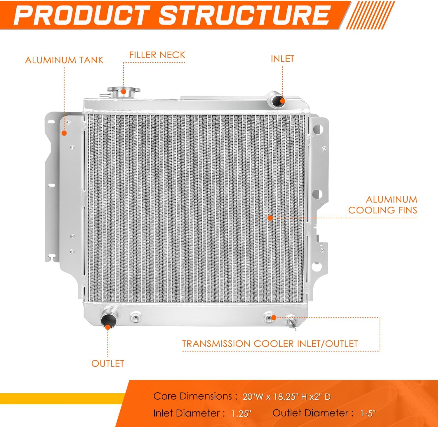 3-Row Full Aluminum Racing Radiator Compatible with 87-06 Jeep Wrangler YJ/TJ 2.4-4.2