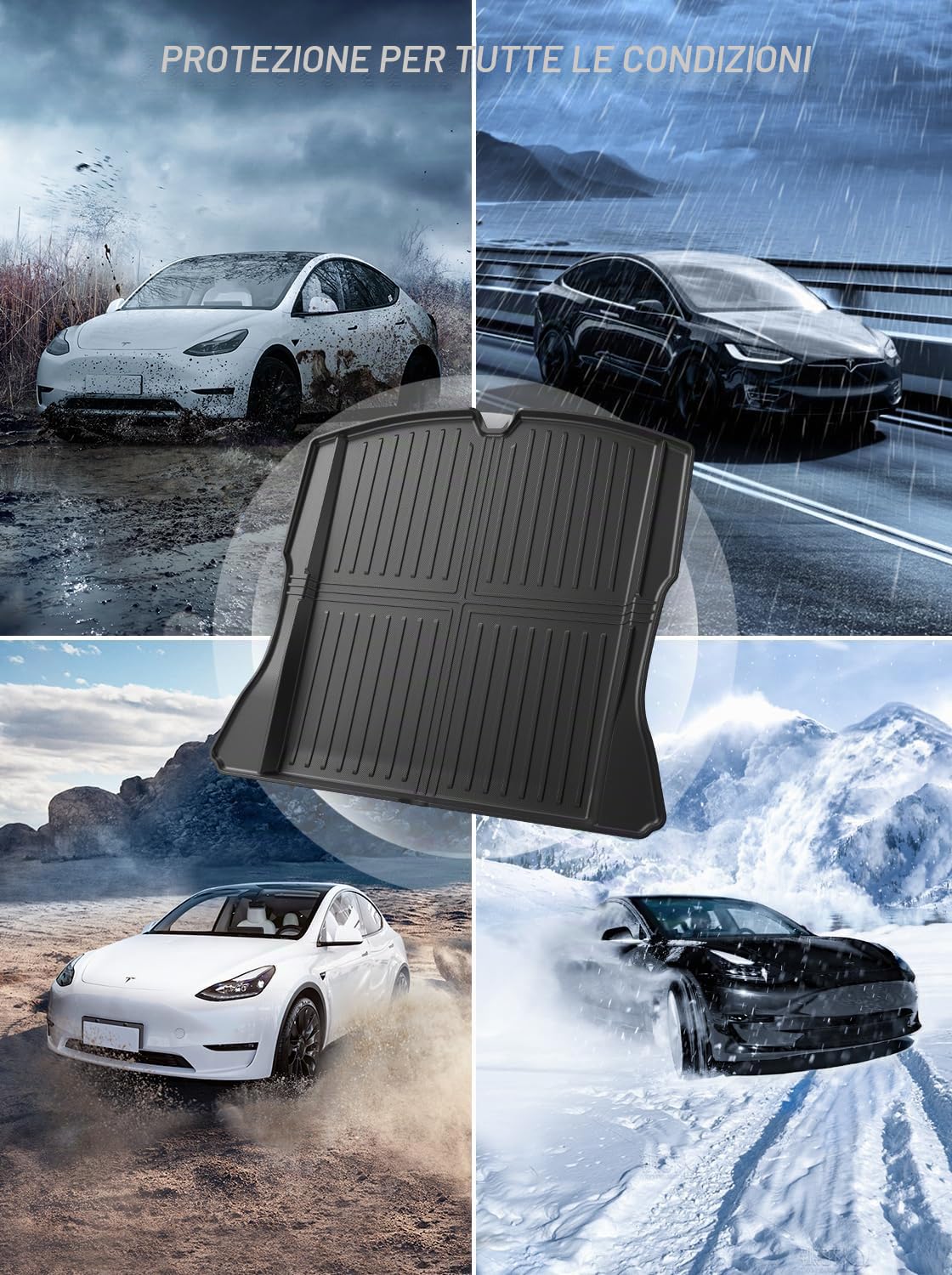 Tappetini per Bagagliaio per Tesla Model 3 2024 2025, Tappetino Bagagliaio in TPE per Tesla Model 3 Highland, Tappeto Baule Anteriore e Posteriore, Nero