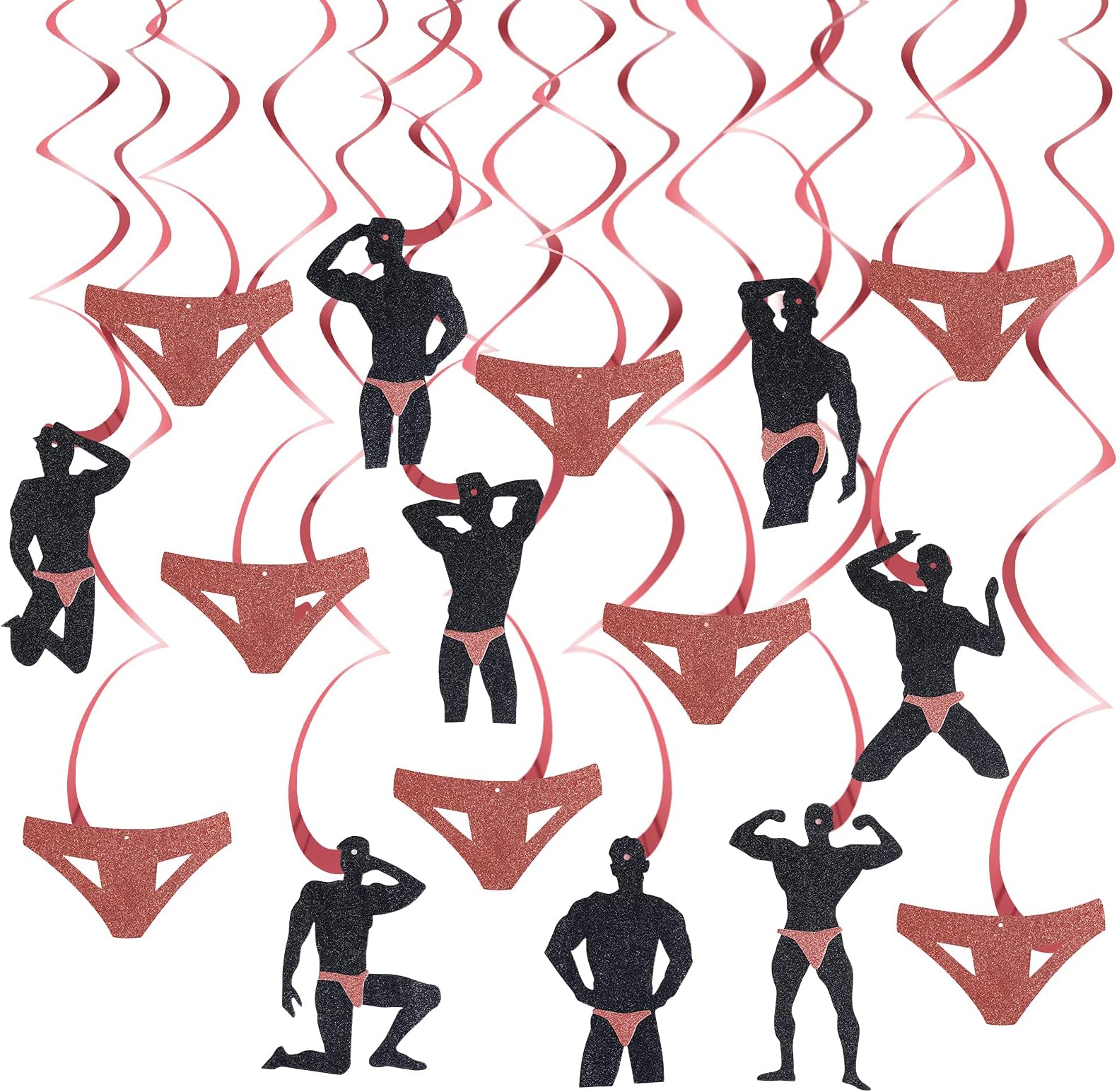 30PCS Bachelorette Party Decorations, Rose Gold Funny Male Hanging Swirls Party Supplies, Bachelorette Bridal Shower Hen Party Decor