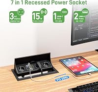 HANNELORE Beépíthető Aljzat USB-C PD 20W és Vezeték Nélküli Töltő 15W, Kihúzható Asztali Elosztó Munkalapba, 2m Kábel, Fekete 4