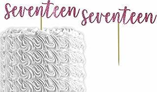 Glitter Number"Seventeen" 17th Birthday Cake Topper | Seventeenth Birthday Party Cake Topper | Anniversary Party | Decorations (Pink)