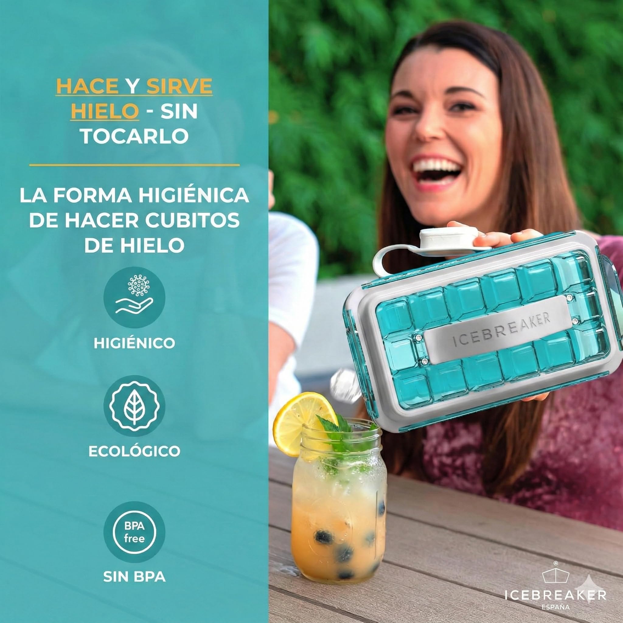 ICEBREAKER POP 2.0 Cubitera Máquina de Hielo 18 Cubitos Recipiente Silicona con Tapa