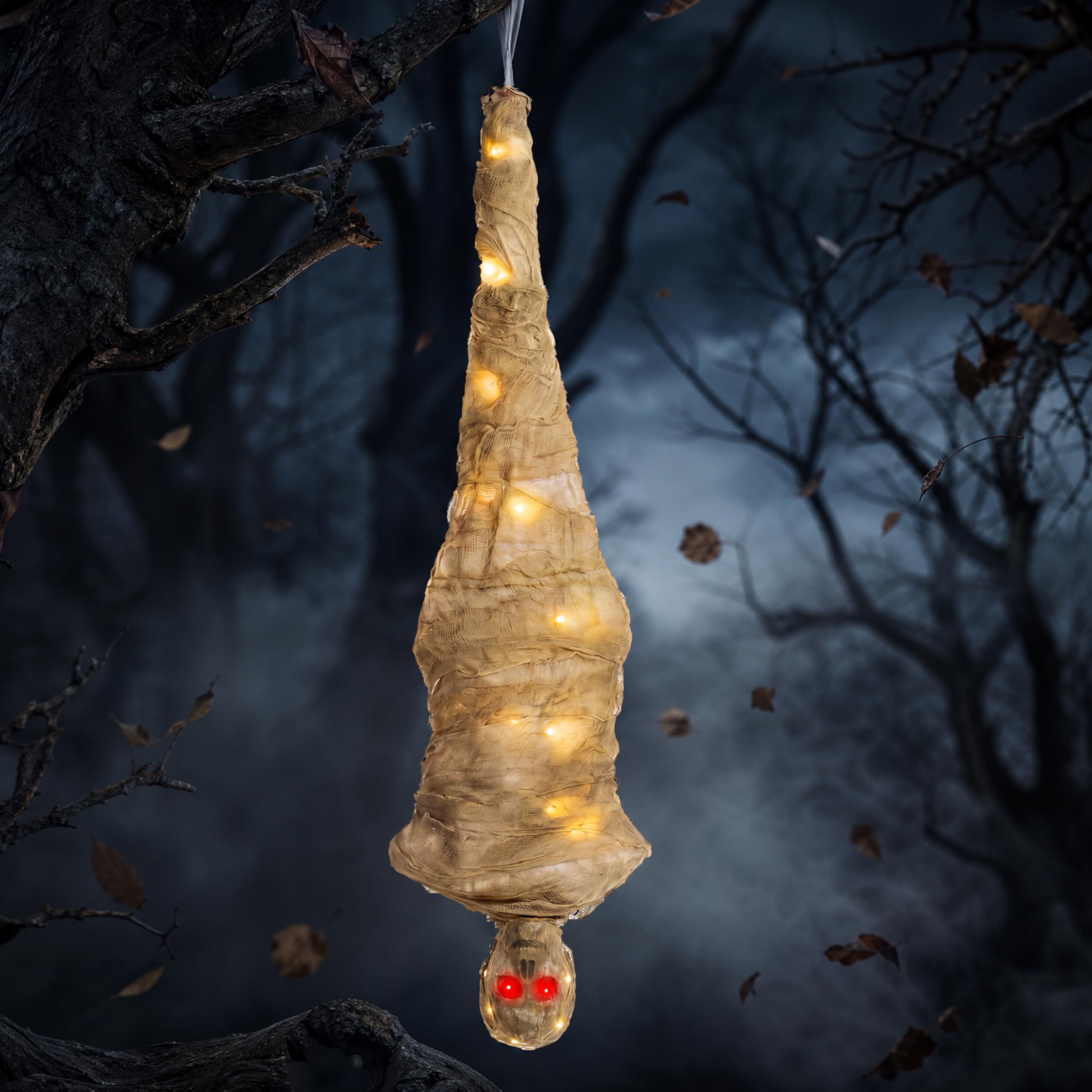 JOYIN 65" Halloween Cocoon Corpse Decoration, Animated Hanging Corpses Props with Full Body Lights and LED Eyes & Spooky Sounds for Halloween Outdoor, Yard, Patio, Haunted House Decoration