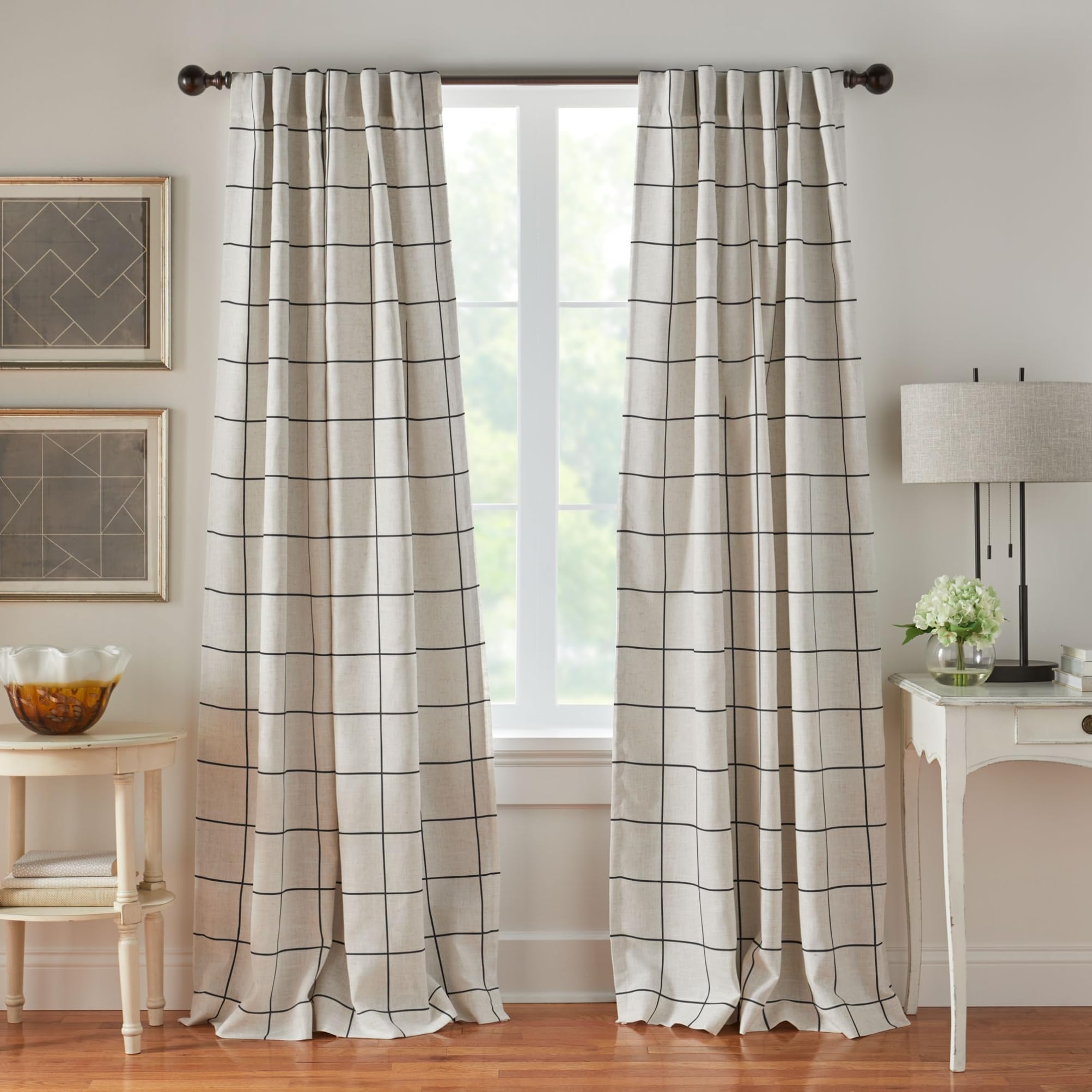 Elrene Home Fashions ブライトン ウィンドウペイン 格子縞 遮光ウィンドウカーテンパネル/ドレープ リビング 寝室 ダイニングルーム 52インチ x 84インチ ブラック