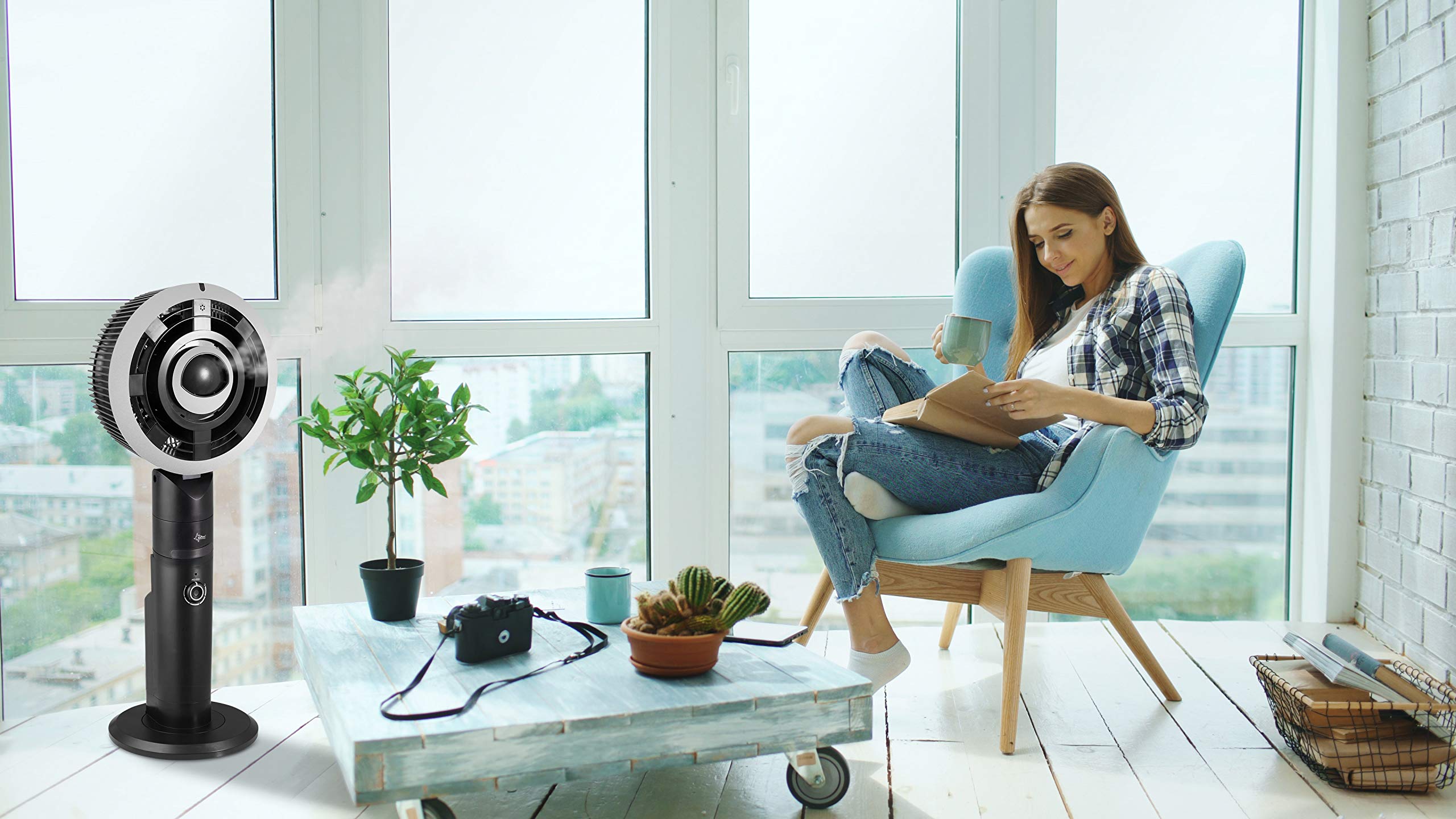 SUNTEC Monsun Vario Ventilator mit Wasserkühlung Luftbefeuchter Leise Timer-Funktion Standventilator