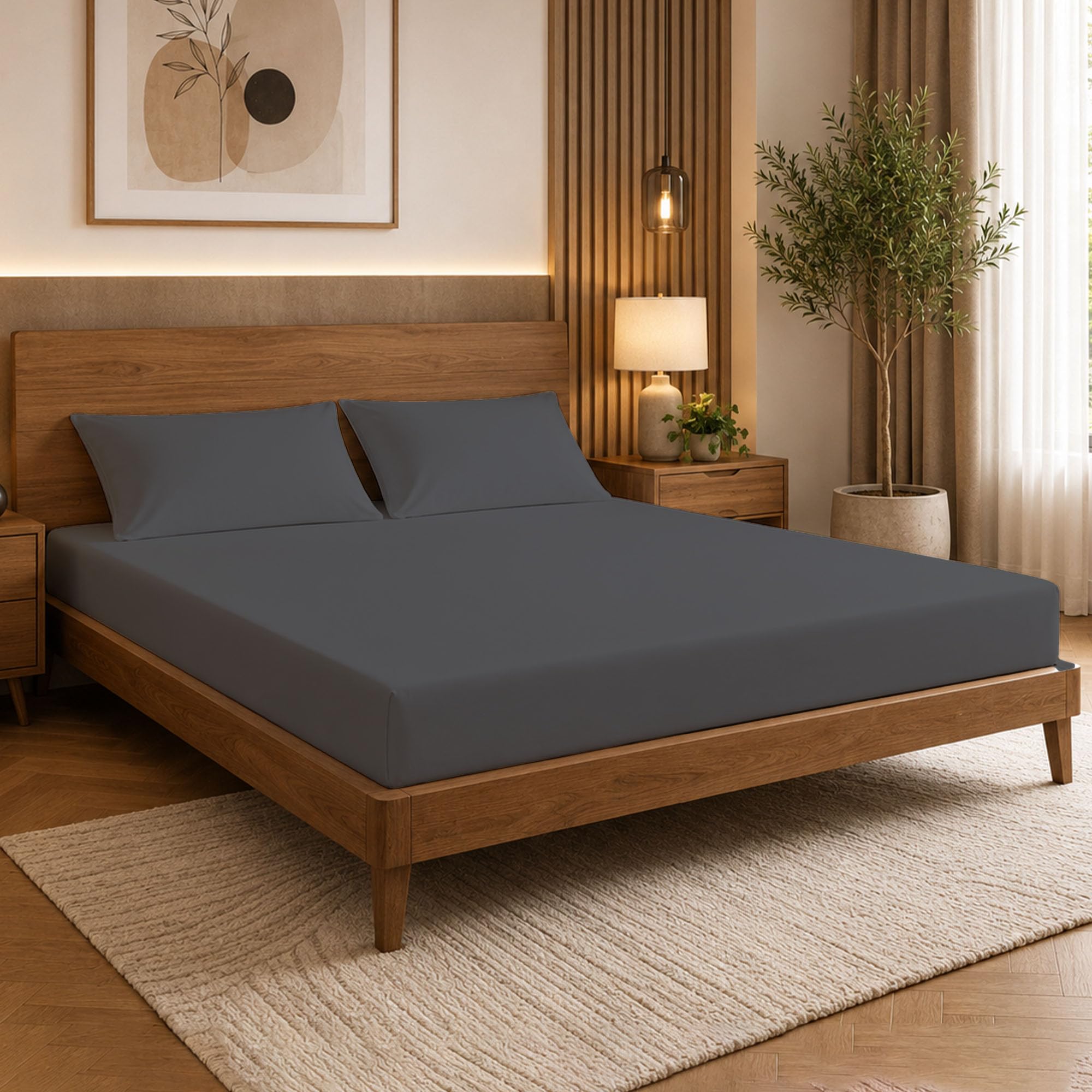 3PCS Super King Fitted Sheet Set 100% Cotton 400TC 25cm Deep Pocket