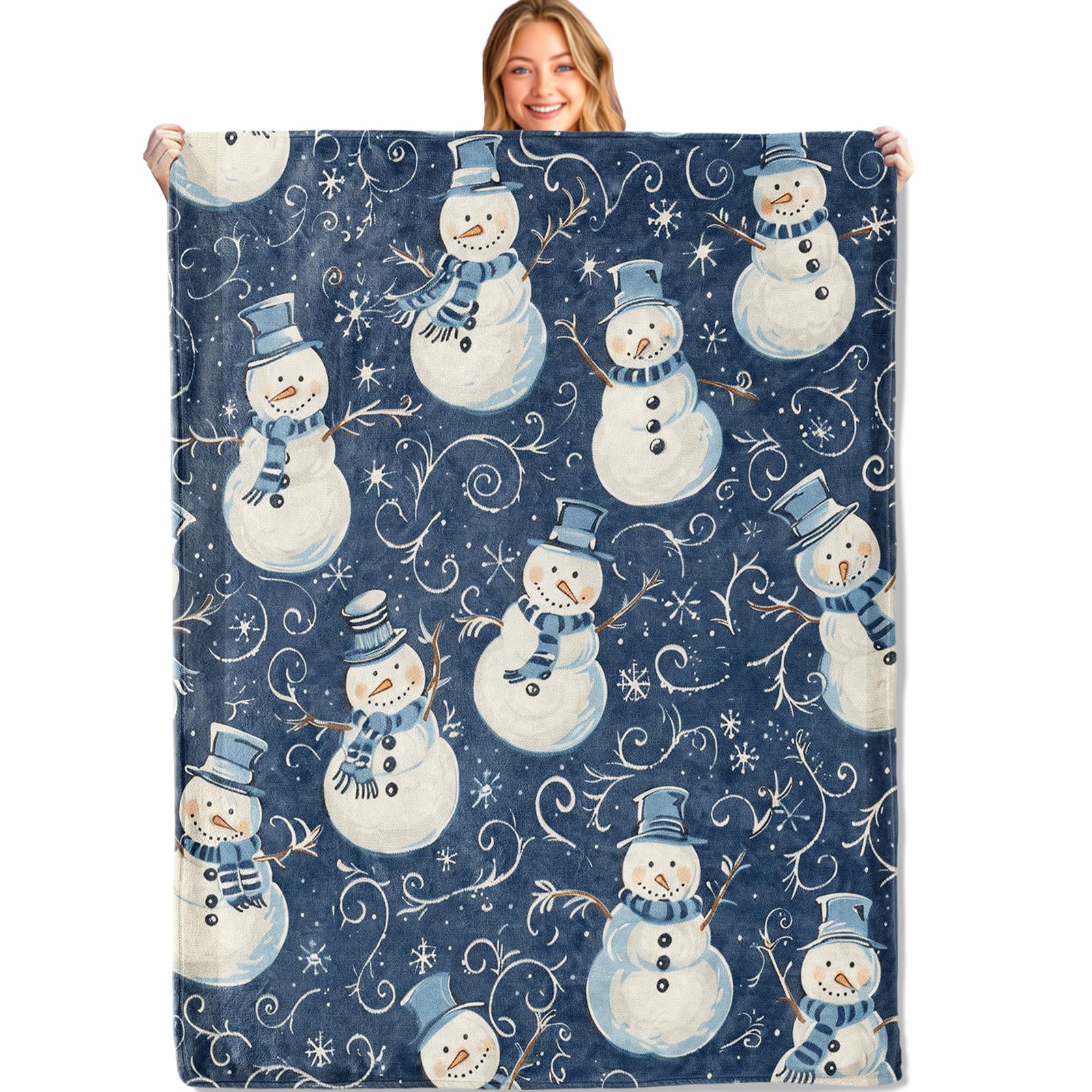 Couverture Canape Bonhomme De Neige Hiver Confortable Couverture Flanelle Chaude Plaids pour Lit Salon Hiver 150x200cm