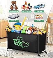 Vista 6 de MISSLO Caja grande de juguetes con ruedas, gran baúl de juguetes para niños, organizador de juguetes, 124L, color negro