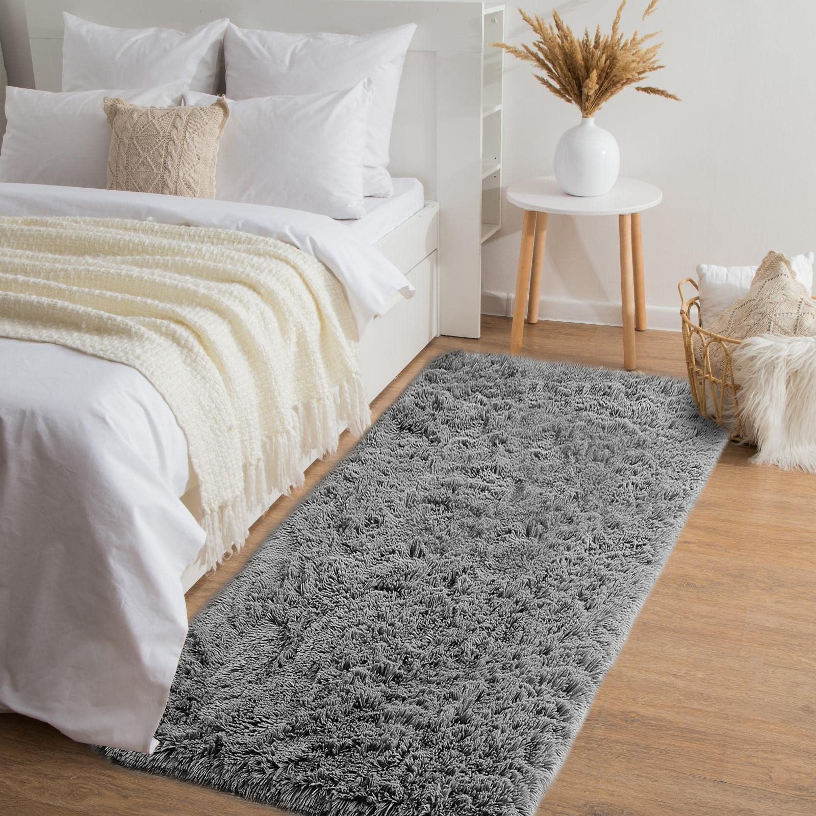 YOBATHFluffy Soft Shaggy Area Rugs 3x5 Feet, Indoor Modern Fuzzy Plush Carpet Rugs for Living Room Bedroom Kids Room Nursery Home Decor, Anti-Slip Rectangle Bedside Shag Rugs, Grey
