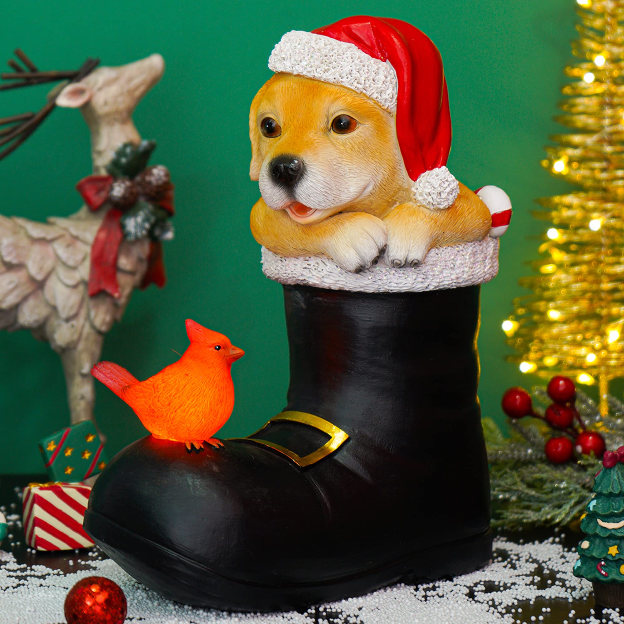 Amazon.com: DUSVALLY Christmas Dog Figurine Puppy Decoration Table Statue  with LED Light-up Gift for Kid & Adult, Holiday Resin Sculpture Decor Gift  for Home & Office, Boot & Dog & Cardinal Bird,