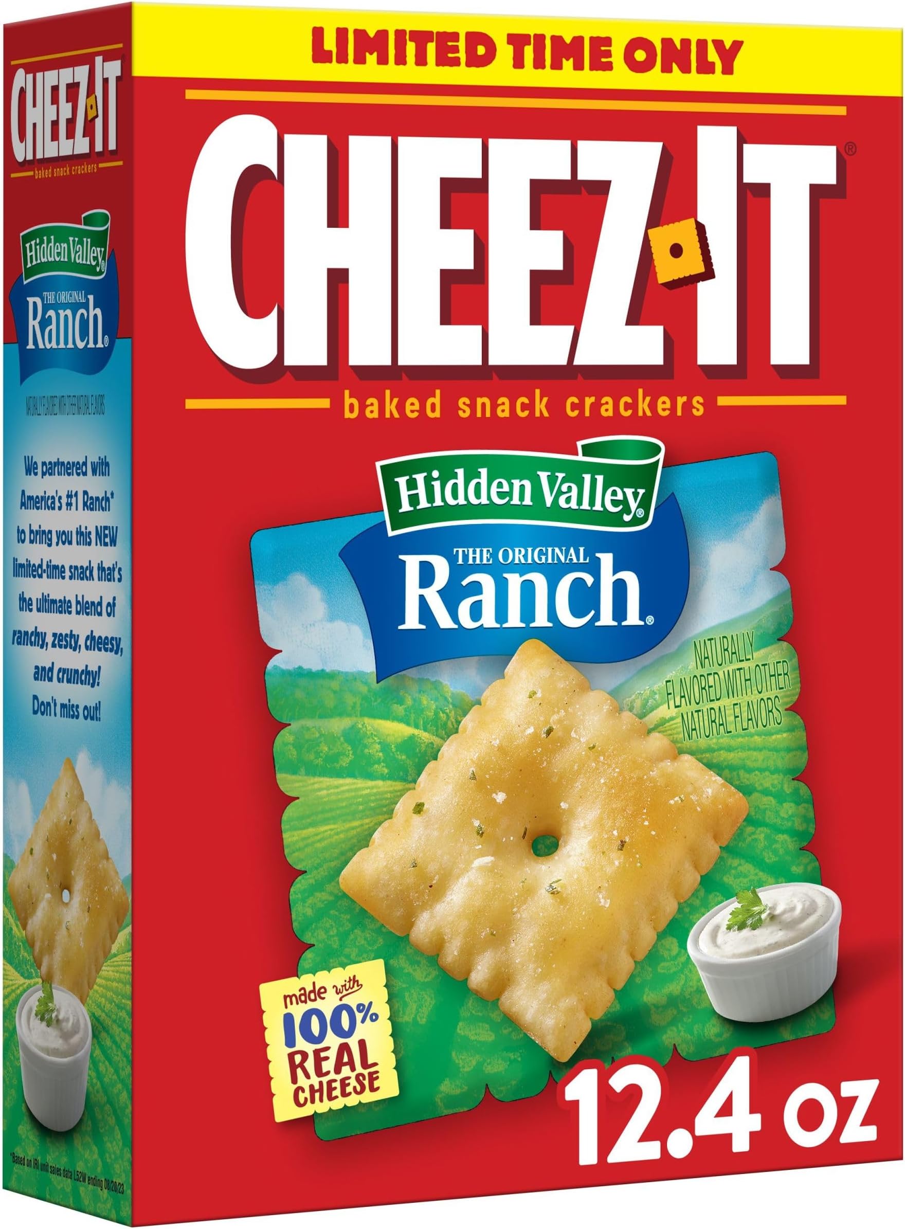 Cheez-It Cheese Crackers, Baked Snack Crackers, Lunch Snacks, Hidden Valley Ranch, 12.4oz Box (1 Box)
