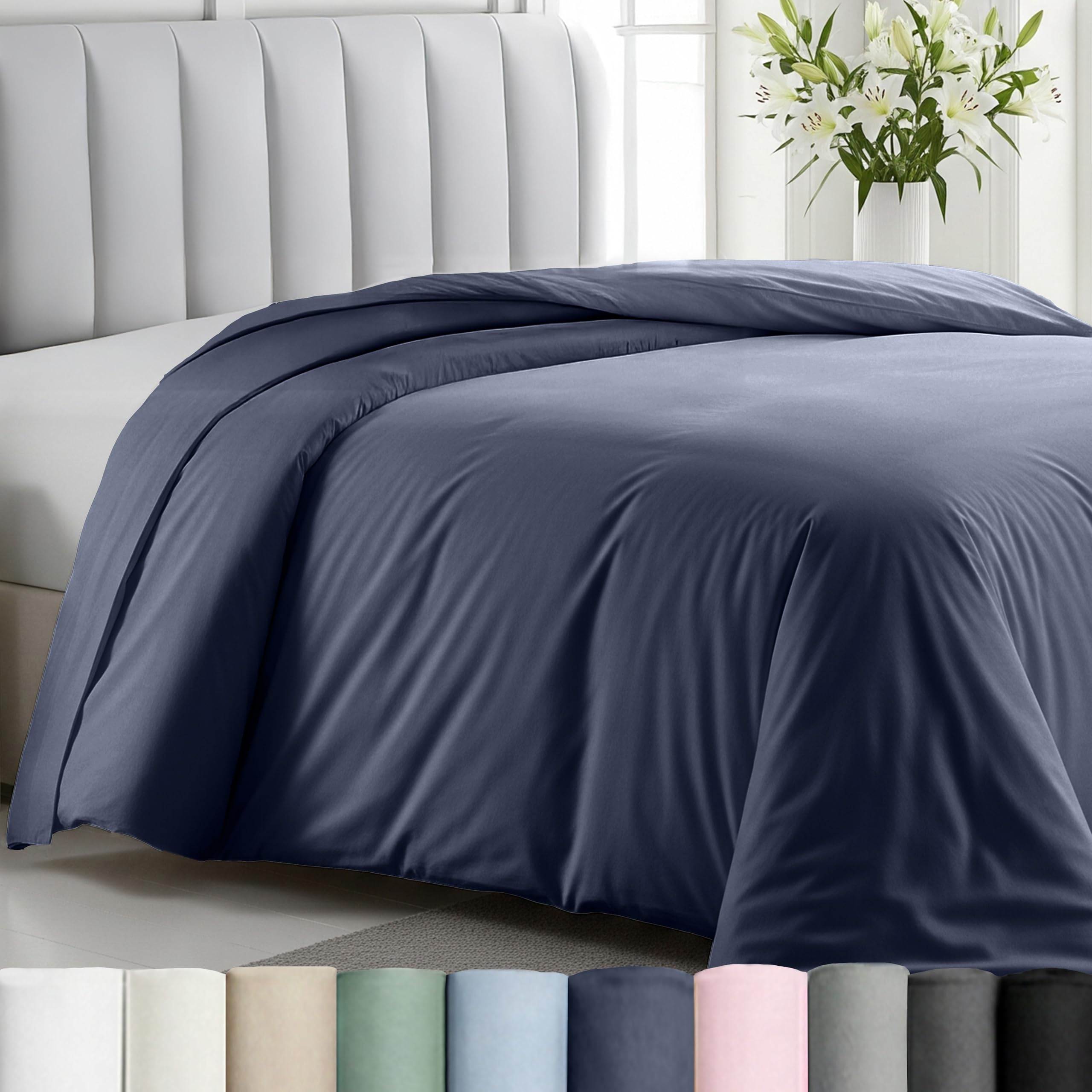 Duvet Cover King Size Only - Winner Good Housekeeping Best Bedding Awards 2025, Premium 400 Thread Count, 100% Cotton Sateen, Button Closure & Corner Ties - Indigo Dusty Blue