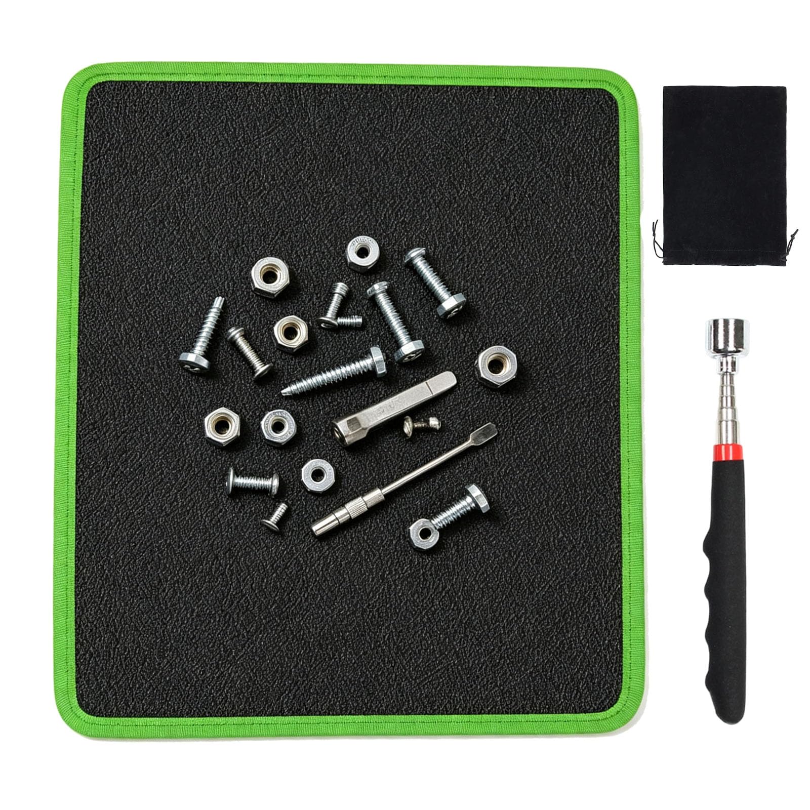 Tappetino magnetico in PVC con asta magnetica telescopica estensibile da 9 kg, forte tappetino magnetico per viti, dadi, bulloni, dischi, per officine, garage, riparazione auto, 32,5 x 24,7 cm