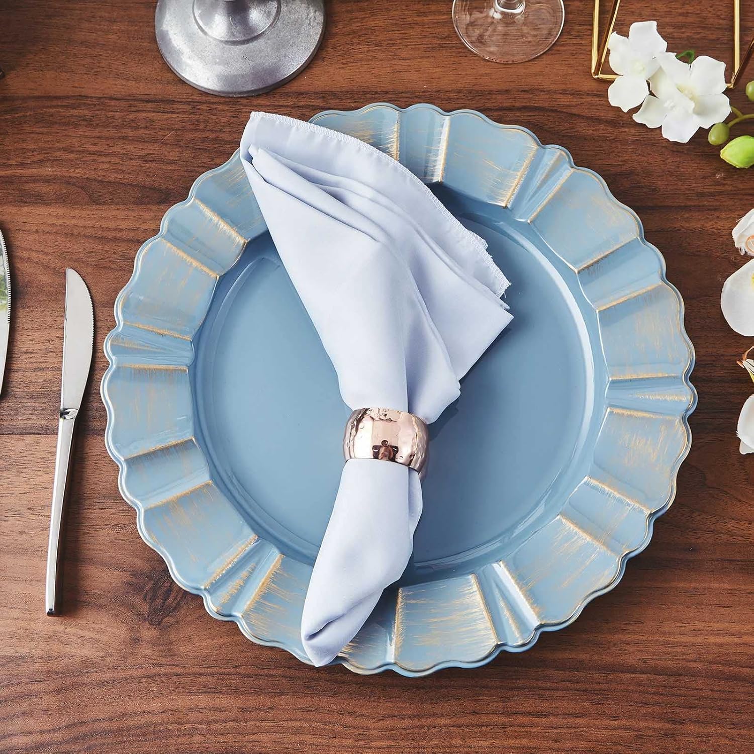  | Efavormart Set of 6-13" Round - Dusty Blue Plastic Charger Plates With Waved Scalloped Rim for Wedding, Outdoor Receptions, Banquets, Holiday Dinner plates Chargers: Charger Plates