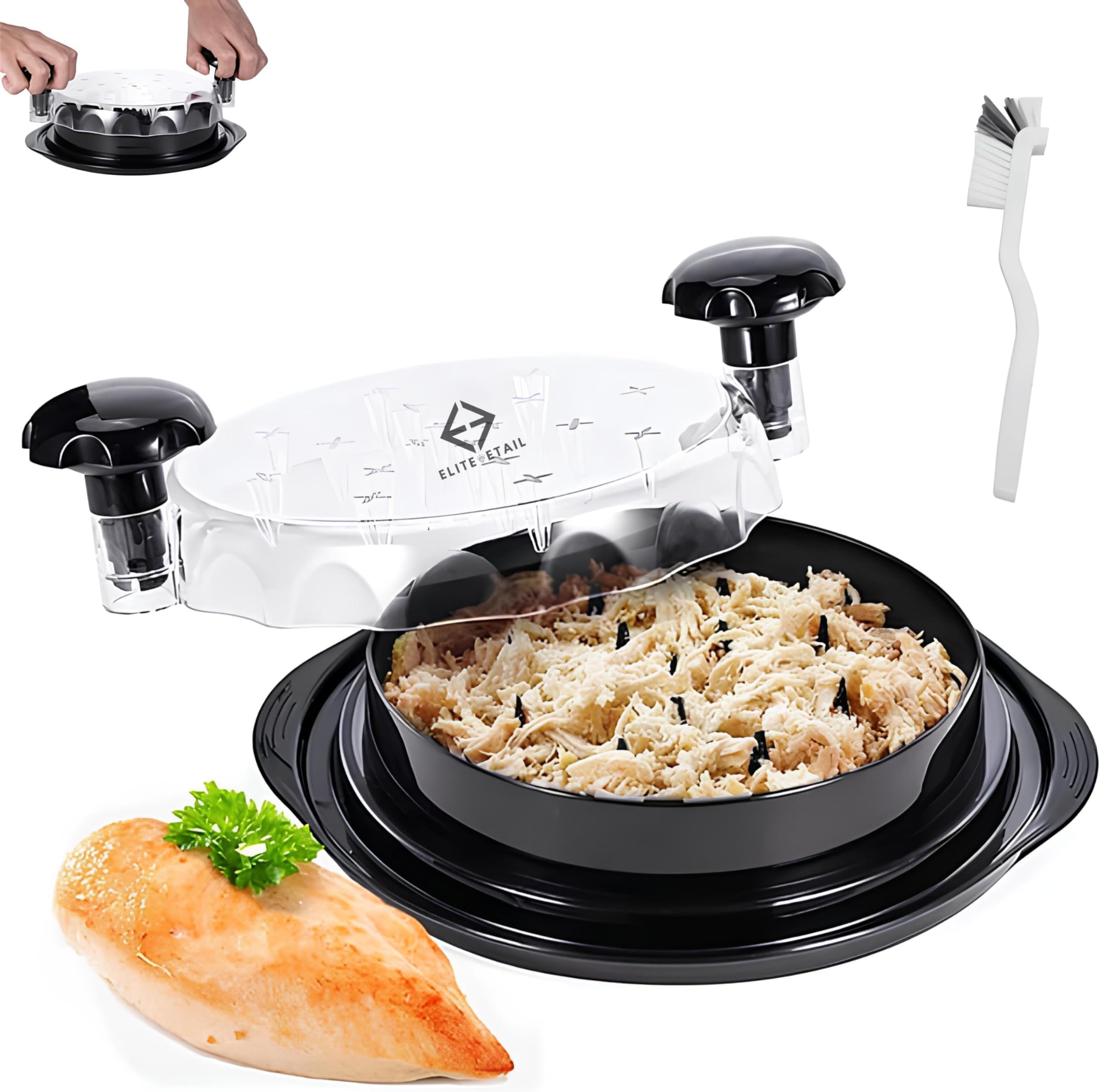 ELITE ETAIL Premium Chicken Shredder 10.8″-Ergonomic Handle Grip, Anti Slip, BPA Free Precision Shredding Tool for Home Kitchen Prep with Cleaning Brush. Ideal for Pulled Chicken, Pork, Beef. Black"