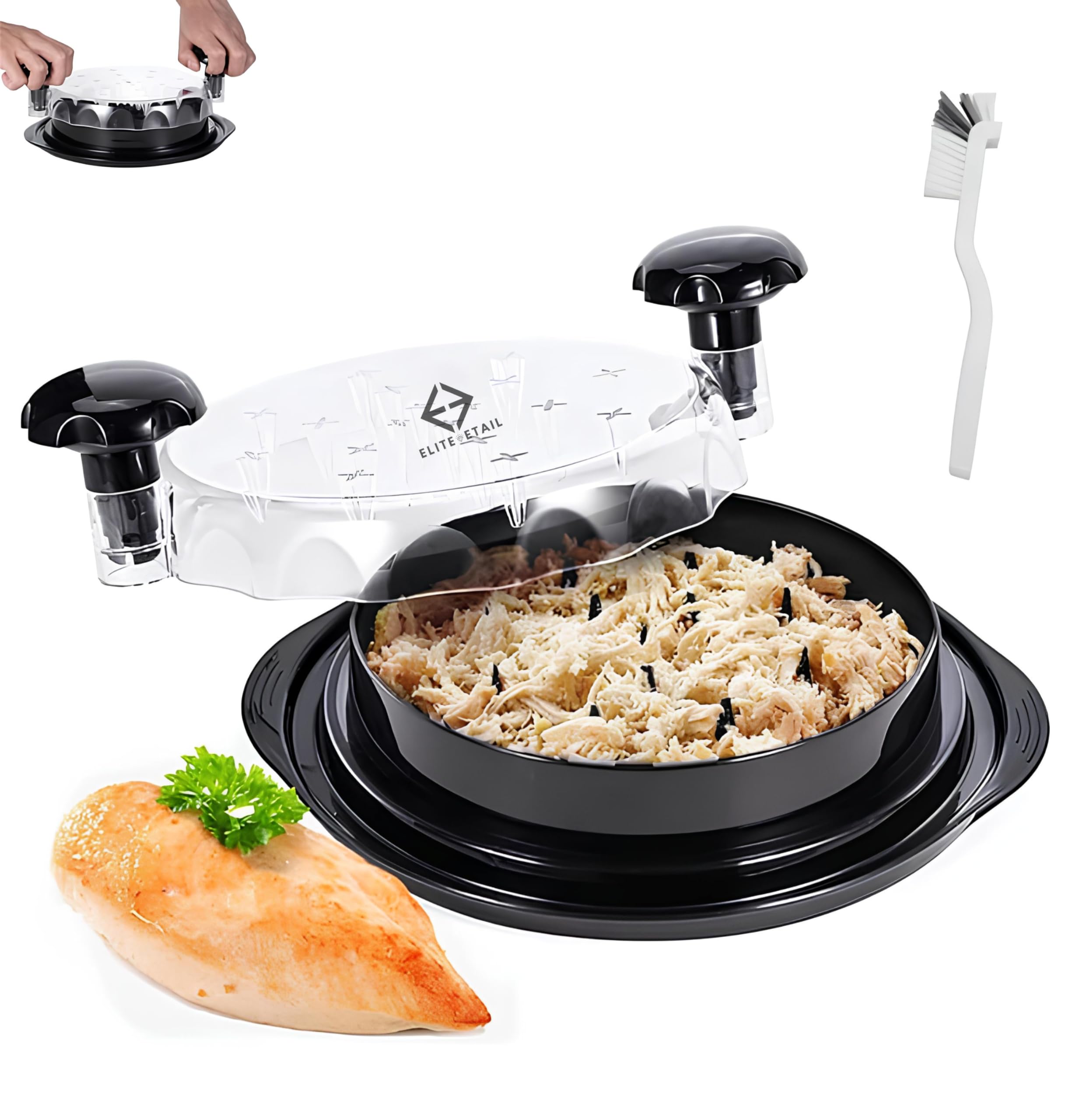 ELITE ETAIL Premium Chicken Shredder 10.8″-Ergonomic Handle Grip, Anti Slip, BPA Free Precision Shredding Tool for Home Kitchen Prep with Cleaning Brush. Ideal for Pulled Chicken, Pork, Beef. Black"