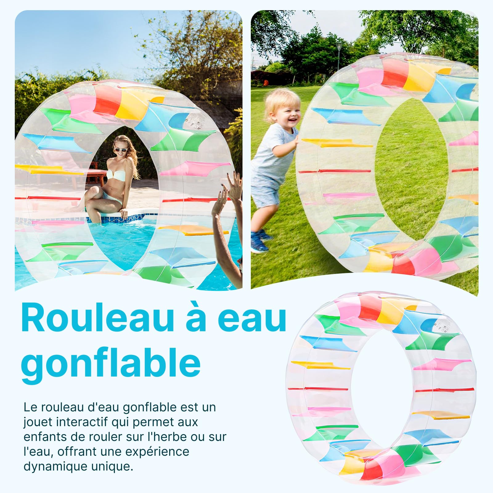 LOVIVER Rouleau Flottant pour Enfants et Adultes, Roue Aquatique Interactif Géante, Roue de Jeu Gonflable pour Eau et Herbe, Accessoire de Jeu pour la Piscine
