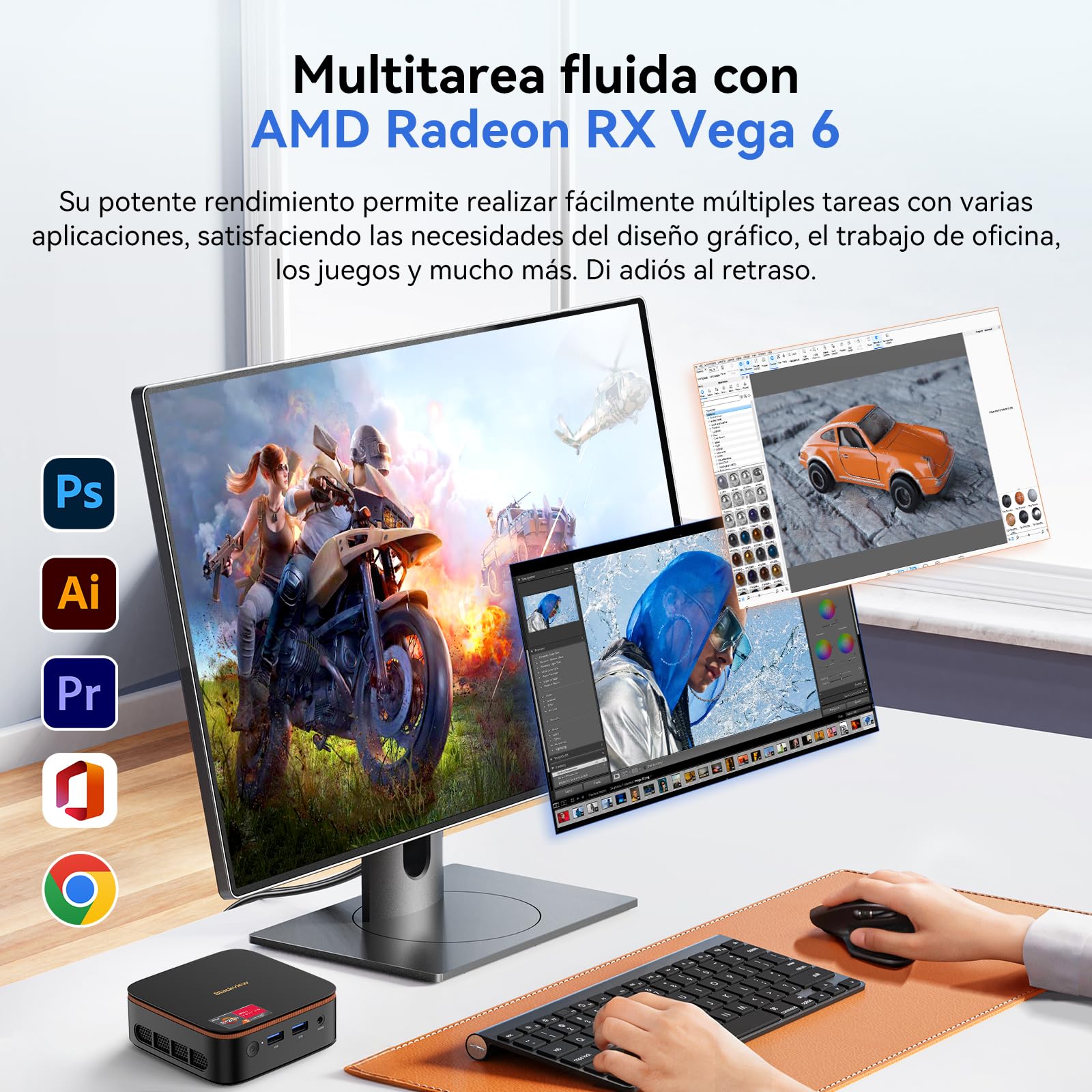 Blackview MP20 Mini PC AMD Ryzen 3300U W-11 Pro (Defeat N95/N150), 16GB RAM 512GB SSD Mini Ordenador de Sobremesa, 4K@60Hz UHD, USB 3.2+HDMI+DP+RJ45 para Negocios/Escuela/Oficina-Garantía de 3 años