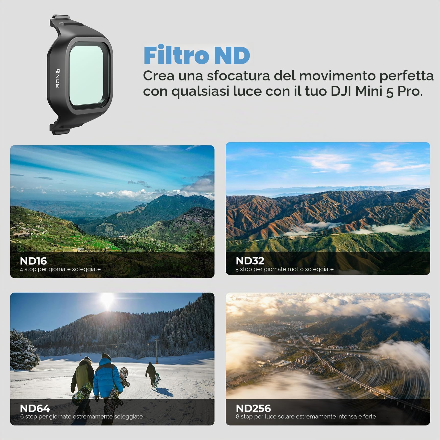 Freewell All Day - Confezione da 6 filtri ND per DJI Mini 5 Pro - ND16, ND32, ND64, ND256, ND512 e ND1000 - Controllo completo della luce per riprese aeree cinematografiche