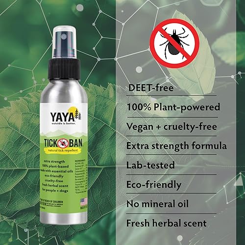 Miniatura 3 de Repelente de insectos YAYA Organics de TICK BAN. Repelente de insectos y garrapatas, sin DEET, 100% natural, ingredientes orgánicos., 4 onza