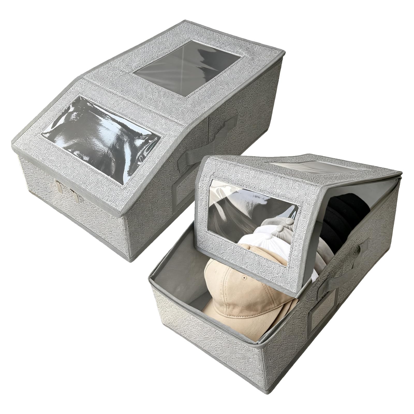 Cycayit Hat Storage Box 2 Pack - Foldable Stackable Baseball Cap Organiser