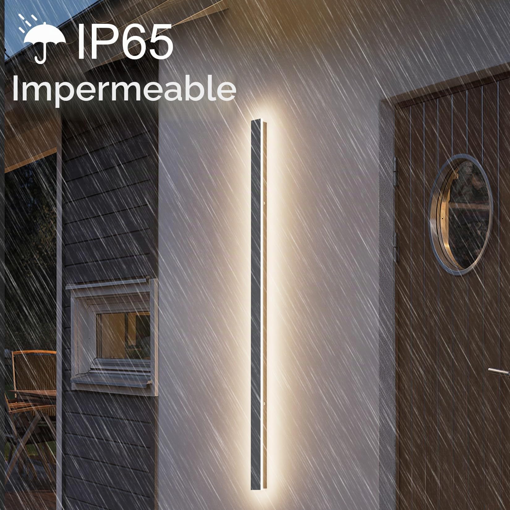 K-Bright Aplique de Pared Exterior LED 150CM Lámpara de Pared IP65 Blanco Natural 45W 4000K Moderna para Balcón Patio Jardín Balcón,Antracita