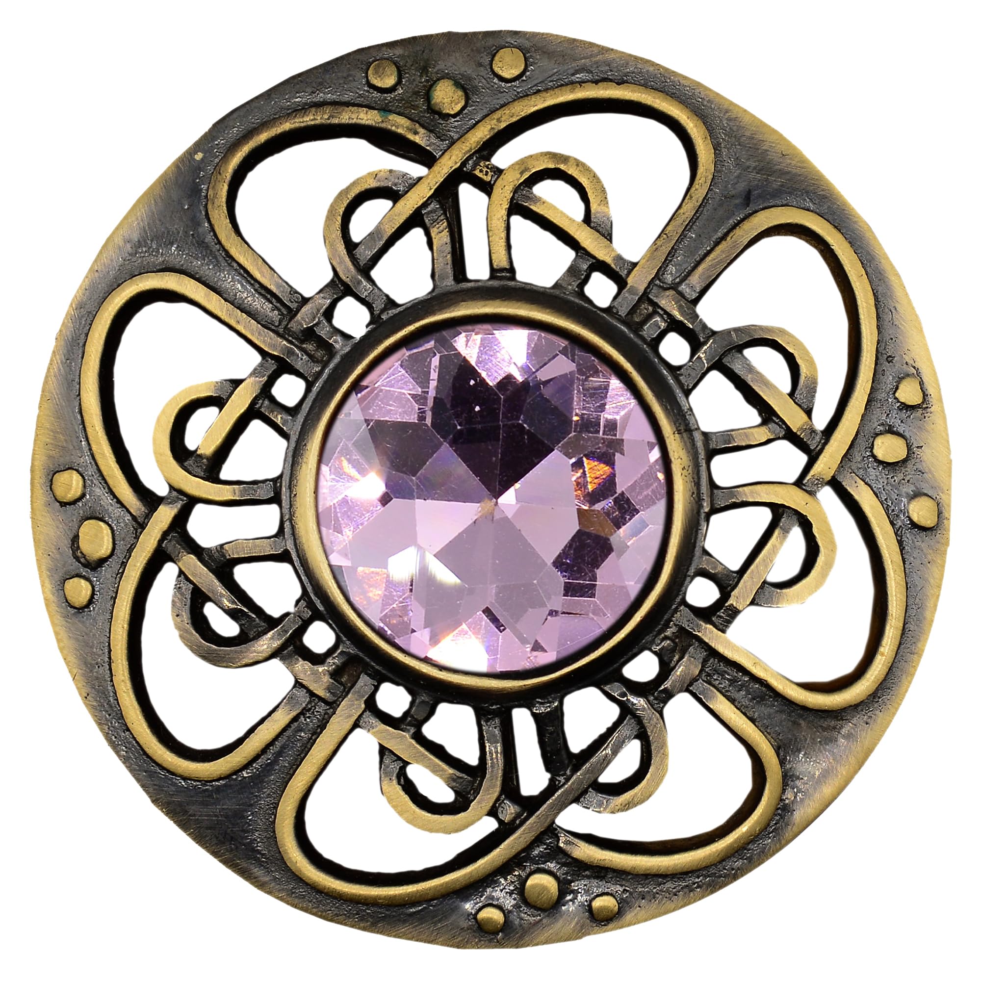 Elegant Culloden Plaid Brooch – Scottish Kilt Fly Plaid Brooch Intricate Celtic Knot in Pewter with Gemstone 3-Inch Diameter – Ideal for Scottish Kilts &amp; Formal Wear