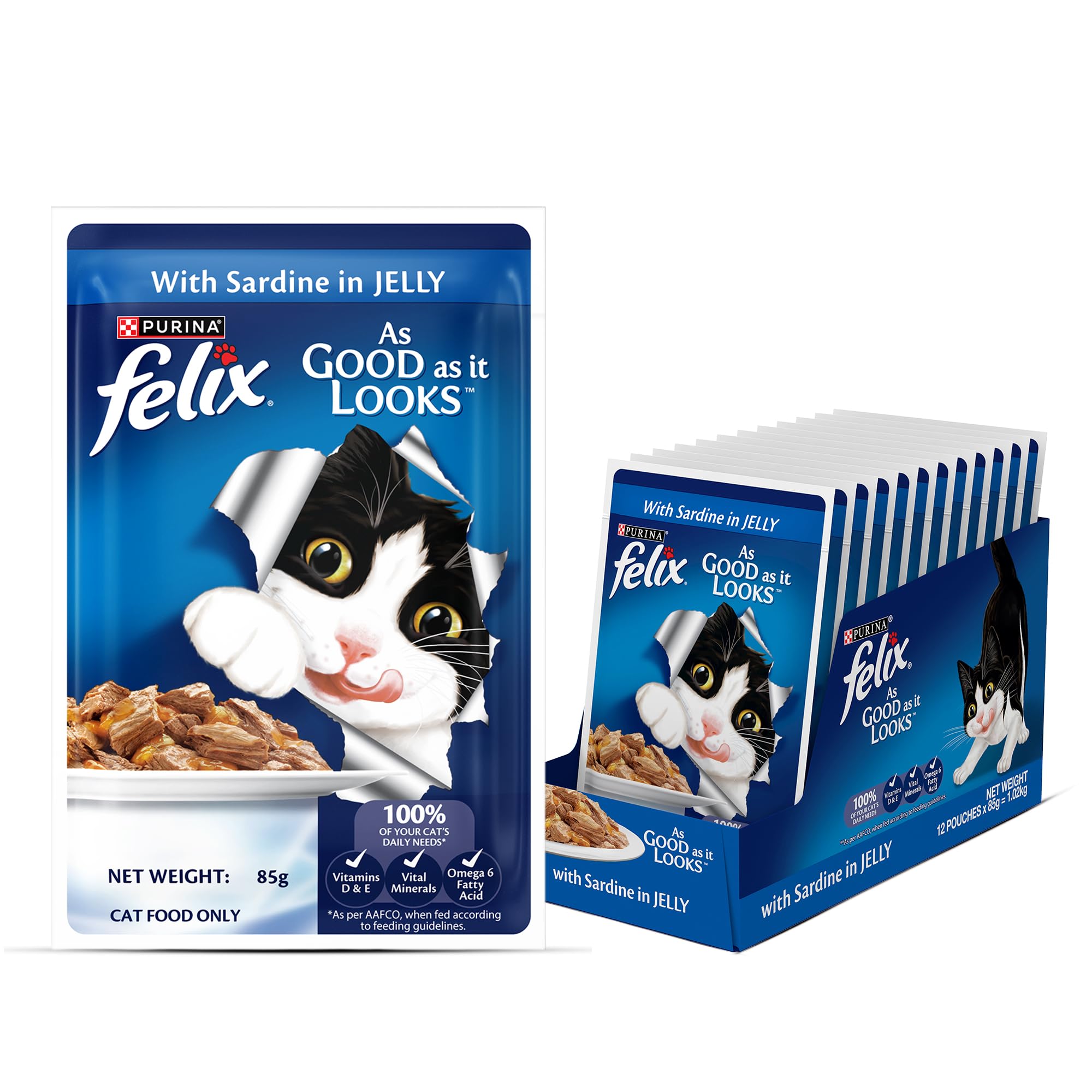 Purina Felix Sardine in Jelly, Wet Food for Kittens, Pack of 12 (12x85g)