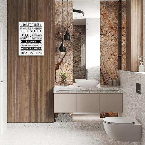 Miniatura 6 de NIKICEE Impresiones artísticas en lienzo con citas de reglas de inodoro, letreros divertidos para decoración de baño, divertido arte de pared de