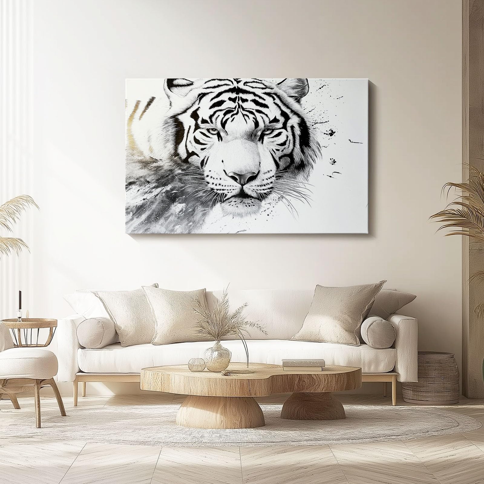 Cuadro sobre Lienzo Retrato De Tigre Blanco Painting 150 x 50 cm Lienzos decorativos Moderno Para Baño Salón o Dormitorio Pared Blanco Imágenes Wall Art Prints
