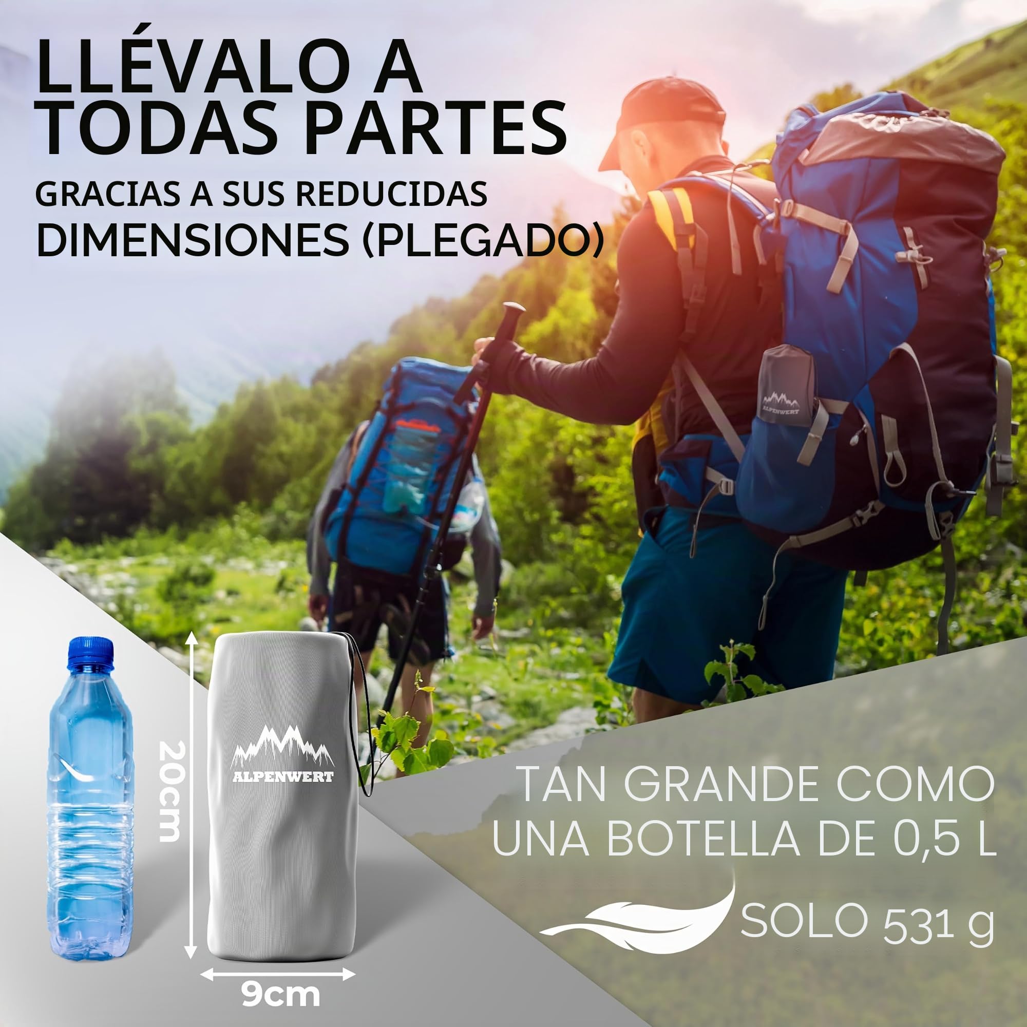 Alpenwert® Colchoneta aislante para exteriores [tamaño pequeño y ultraligero] Colchón de aire perfecto para camping, senderismo, mochilero UVM. - Esterilla hinchable para dormir
