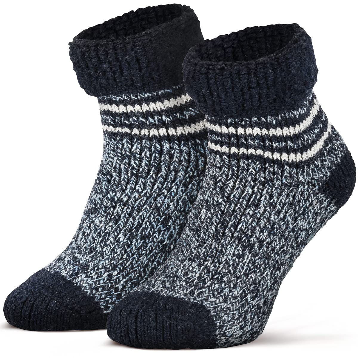Calzini Invernali In Lana Con Suola Antiscivolo ABS, 1 Paio, Morbido Interno In Spugna, Unisex, Taglia 43-46, Nero Mélange