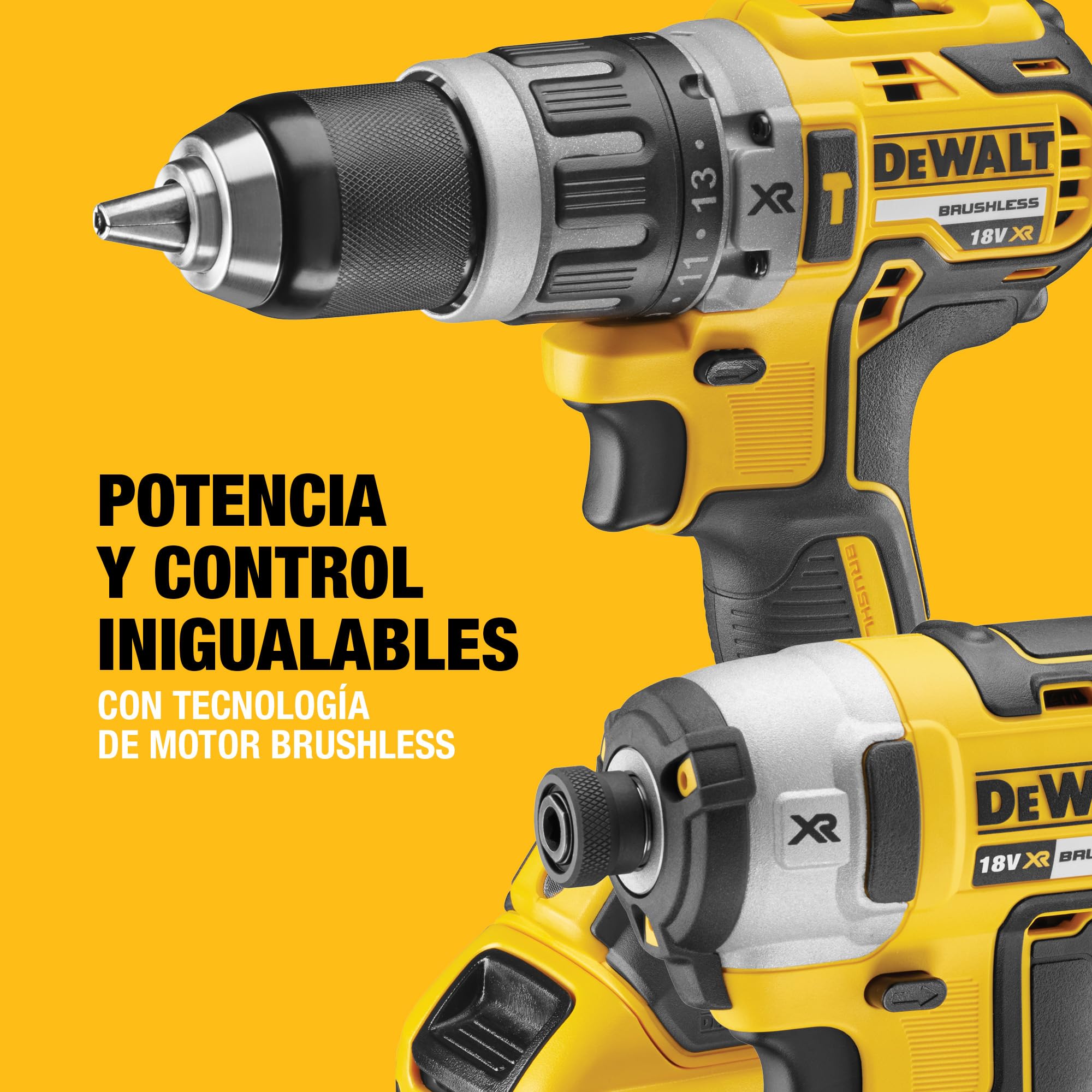 DEWALT - Kit Doble 18V XR Brusless – Incluye Taladro Percutor, Atornillador de Impacto, Maletin, Cargador Multivoltaje y Dos Baterías XR de 5Ah, DCK266P2-QW