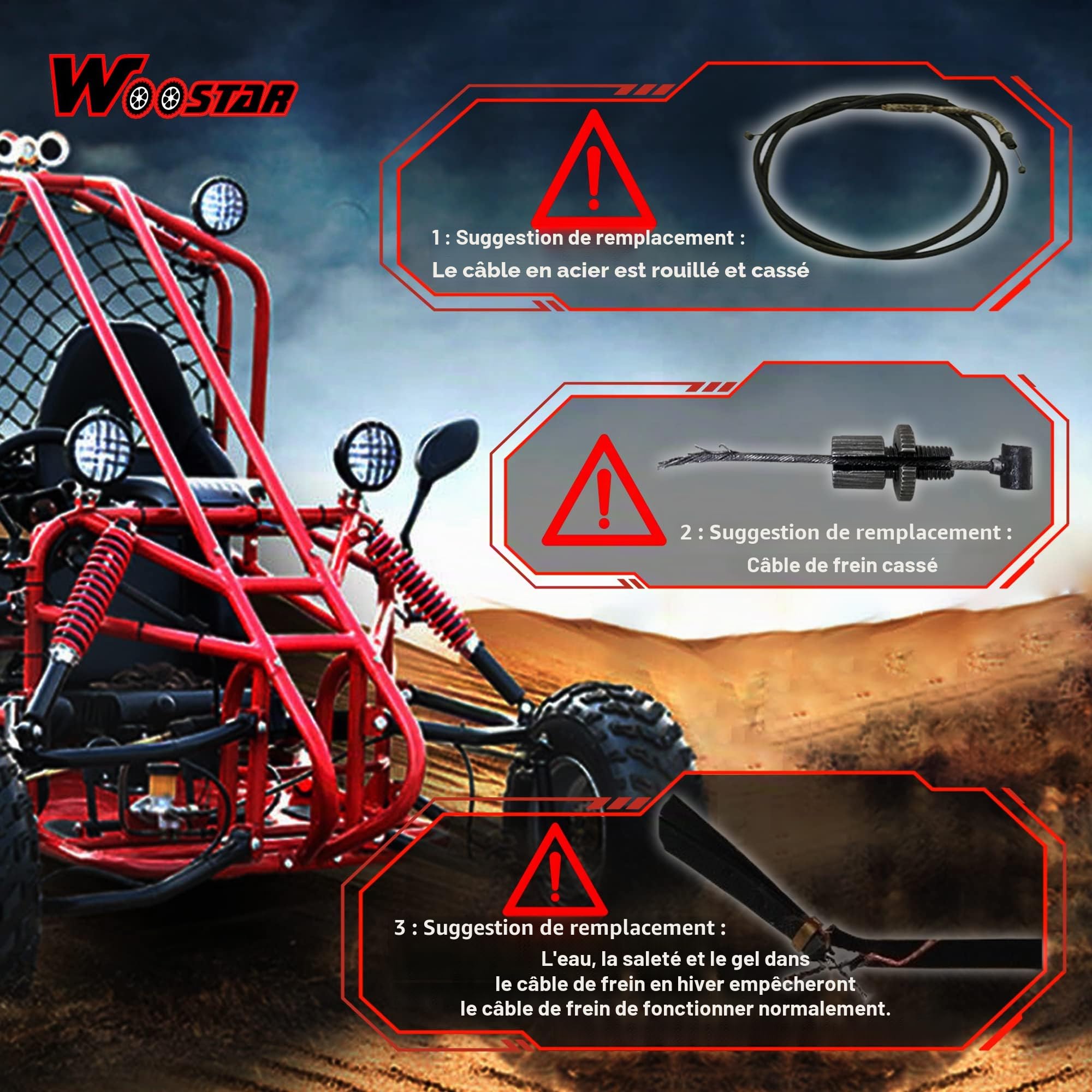 WOOSTAR 54,7" Câble de Frein Remplacement pour 150cc 200cc 250cc 4 Roues ATV Quad