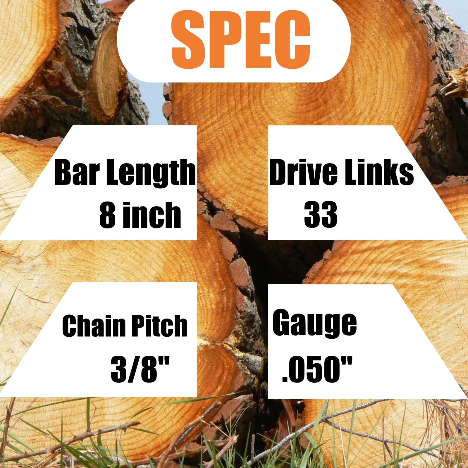 4 catene per motosega da 20,3 cm, passo 3/8", calibro 127 cm, 33 maglie di trasmissione, adatte per sega a palo Portland 62896 Kobalt, lama per motosega adatta per Greenworks Sunjoe Swj800e Oregon S33