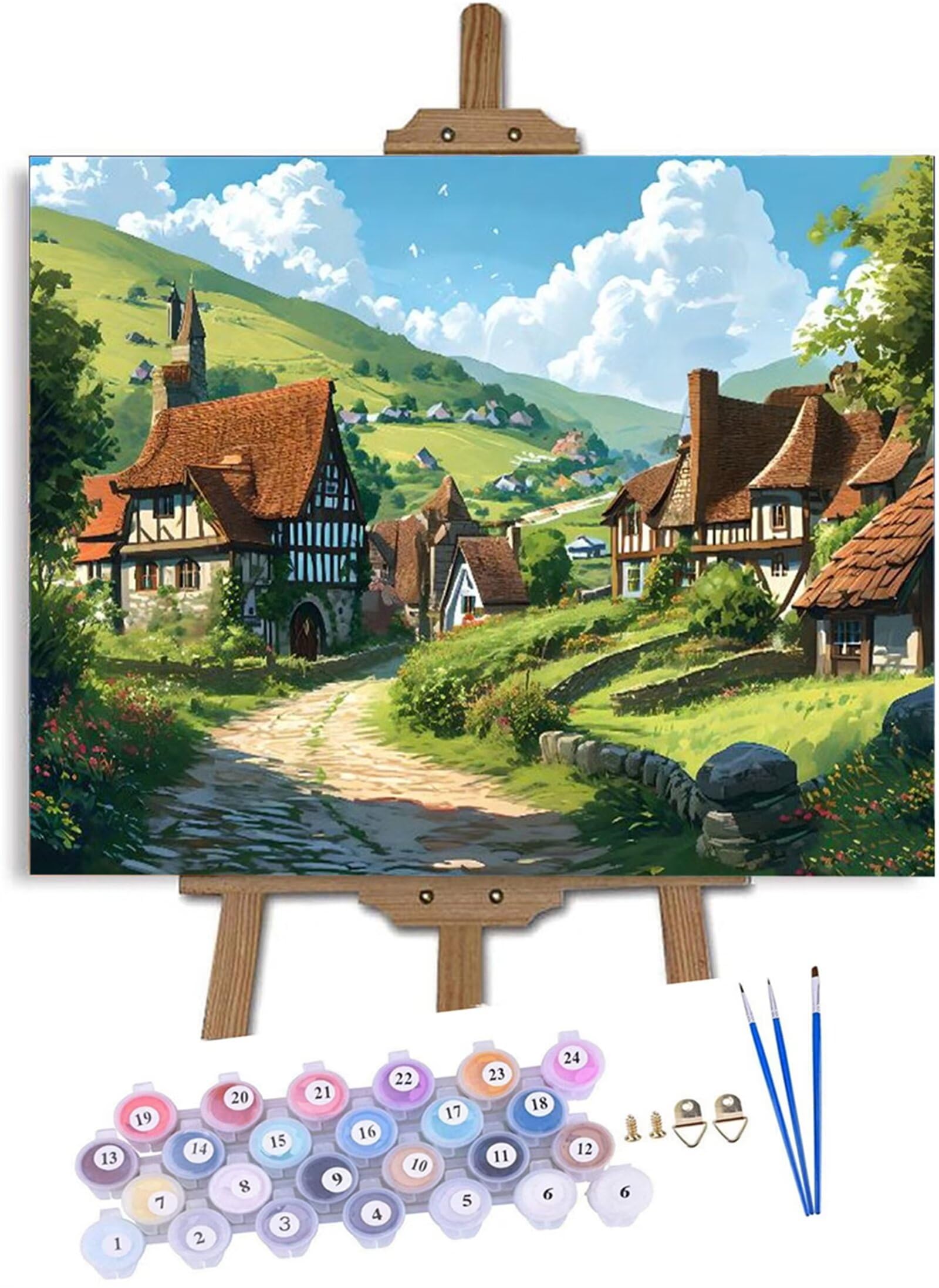 Dipingere con i Numeri Villaggio Yacht Yacht Quadri da Dipingere Numerati, Paint by Numbers Adulti, Colorare con i Numeri Kit Pittura Bambini con Pennelli Pigmento Acrilico Pittura 110x80cm s-6705
