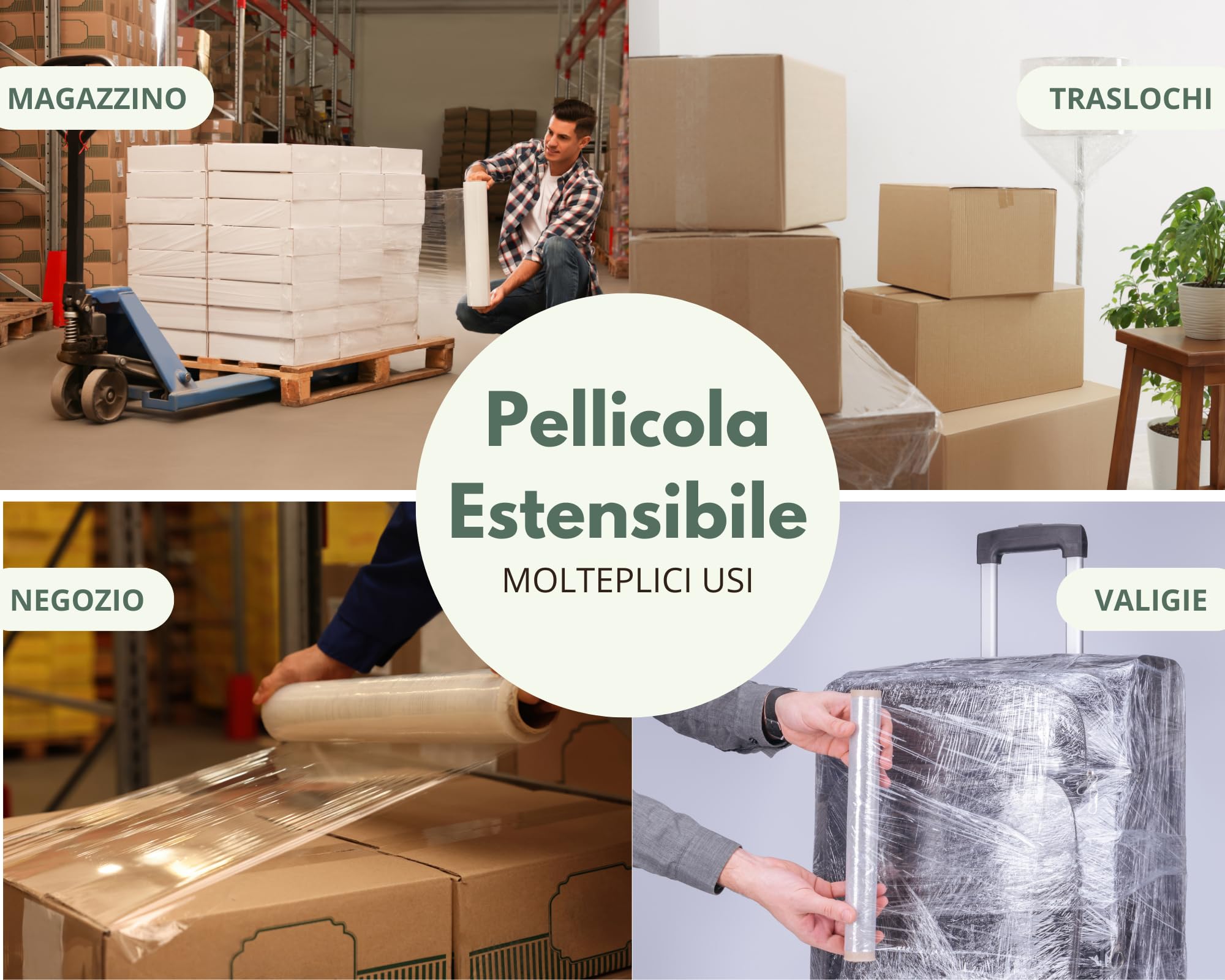 Set 6 pezzi Film Estensibile Pellicola per Imballaggio Multiuso Resistente Estensibile Autoadesiva da Imballaggio per Spedizioni e Trasloco Made in Italy Rotolo 50x160 MT Colore Trasparente