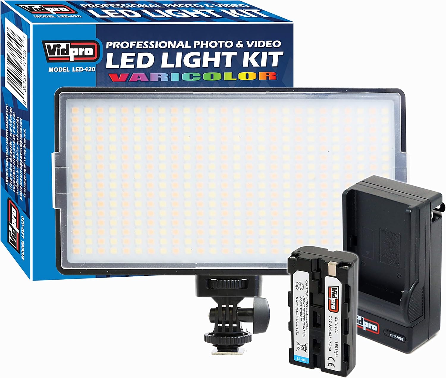 Vidpro LED-420 Professional 416 LED On-Camera Photo and Video Light Kit. Variable Color Temperature High CRI Includes Battery and Charger Perfect for On-Camera Use DSLRs Video Cameras Studio : Electronics