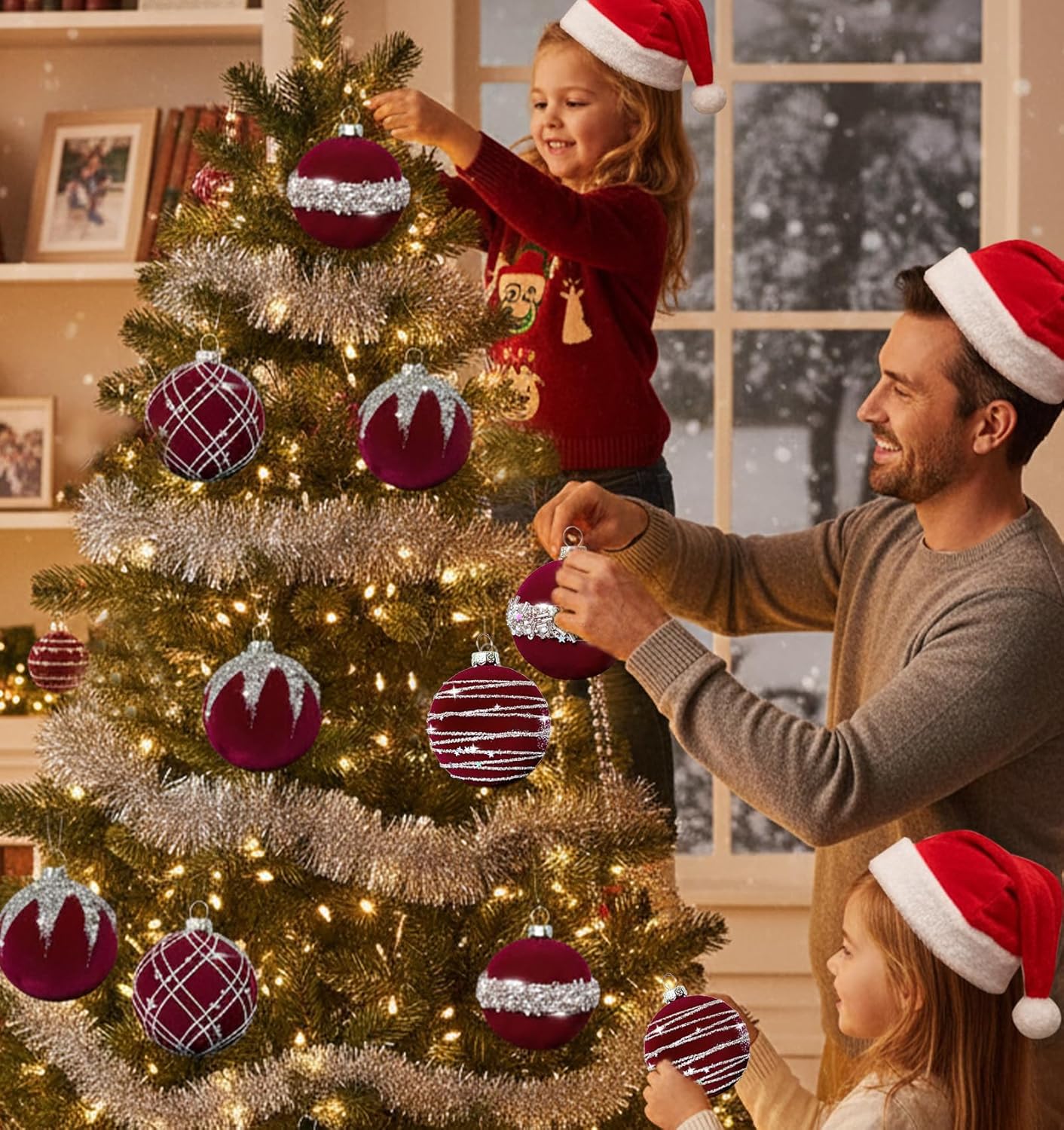 ilauke 12Pcs Red Velvet Christmas Ball Ornaments for Tree,2.36 Inch Luxury Xmas Hanging Baubles Burgundy Velvet Ornaments Comes with Shiny Sequins,Flocked Ornaments for Tree - Separate Storage - Image 6