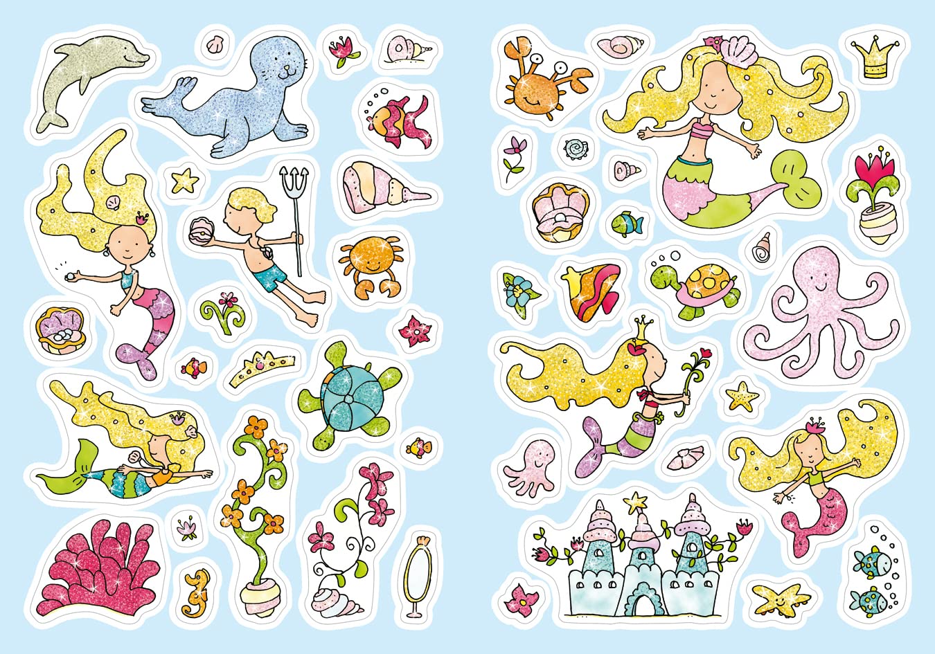 Glitzer-Sticker Malbuch. Meerjungfrauen: Mit 45 glitzernden Stickern