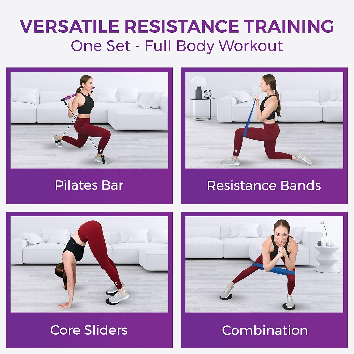 DOBA Pilates Bar Kit for Women Includes Multifunctional Pilates Bar with Resistance Bands, 2 Core Sliders and 5 Piece Resistance Booty Bands Set Complete Home Gym for Women Great Low Impact Exercise : Everything Else